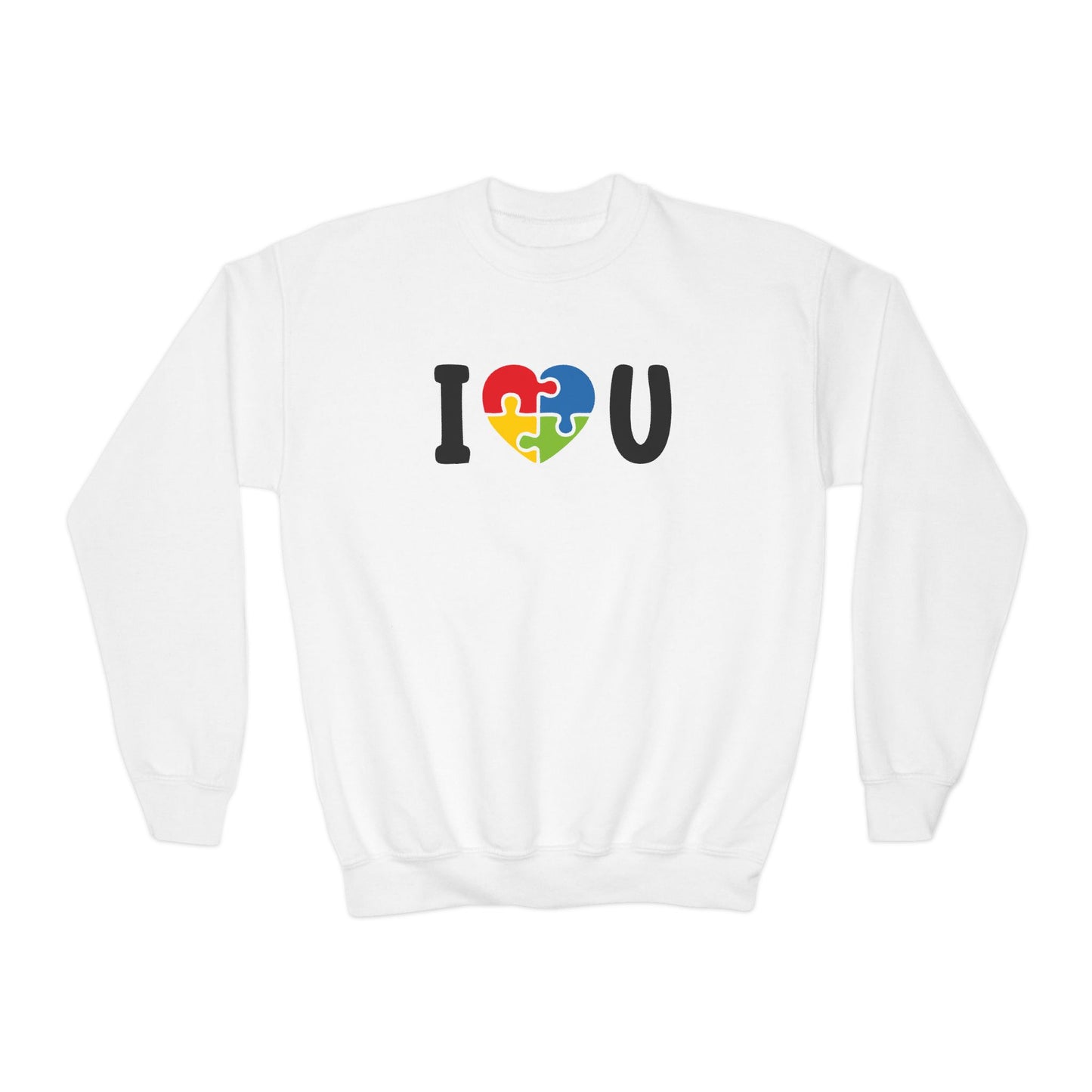 Colorful I  U Puzzle Heart Youth Crewneck Sweatshirt
