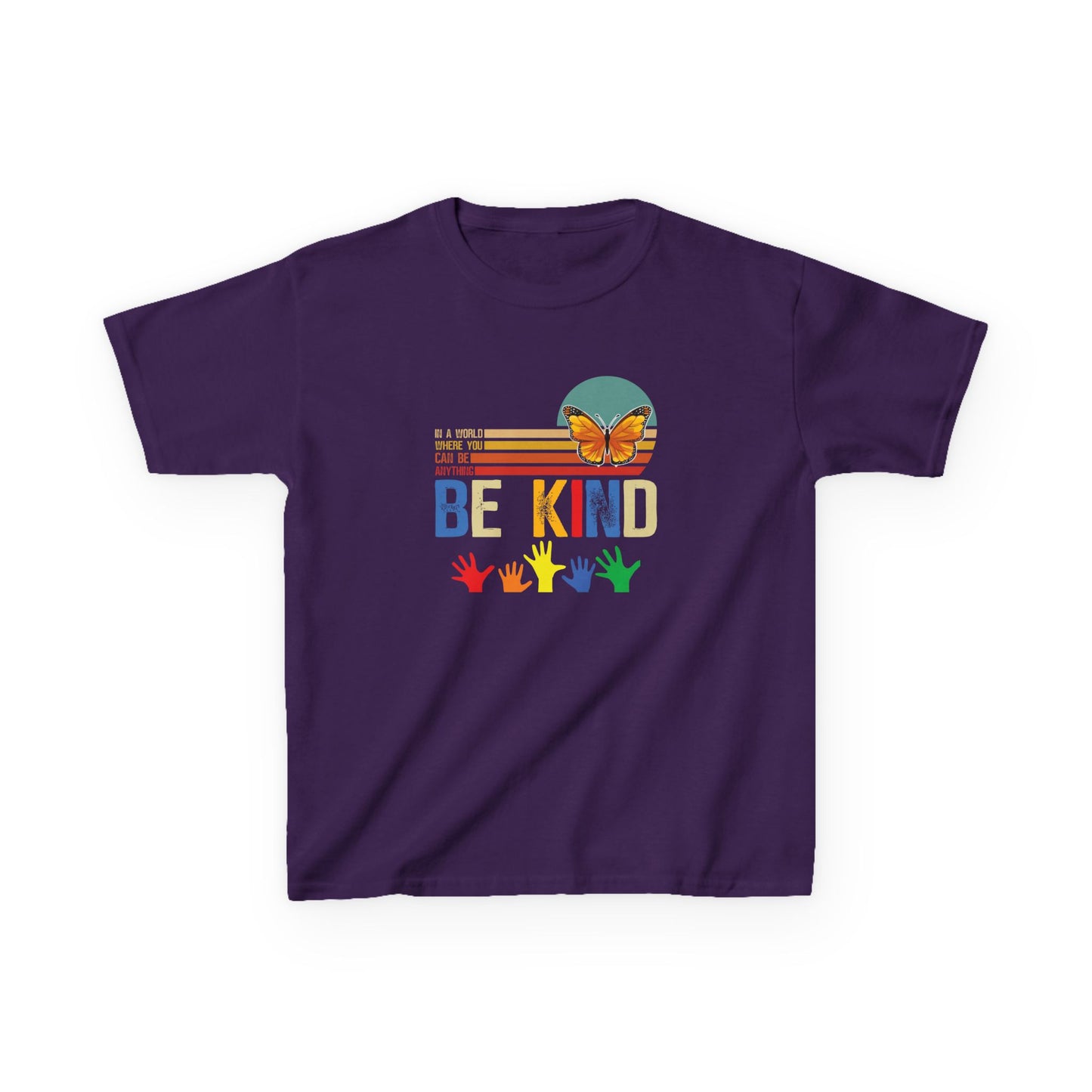Be Kind Kids Heavy Cotton Tee - Colorful Butterfly Design