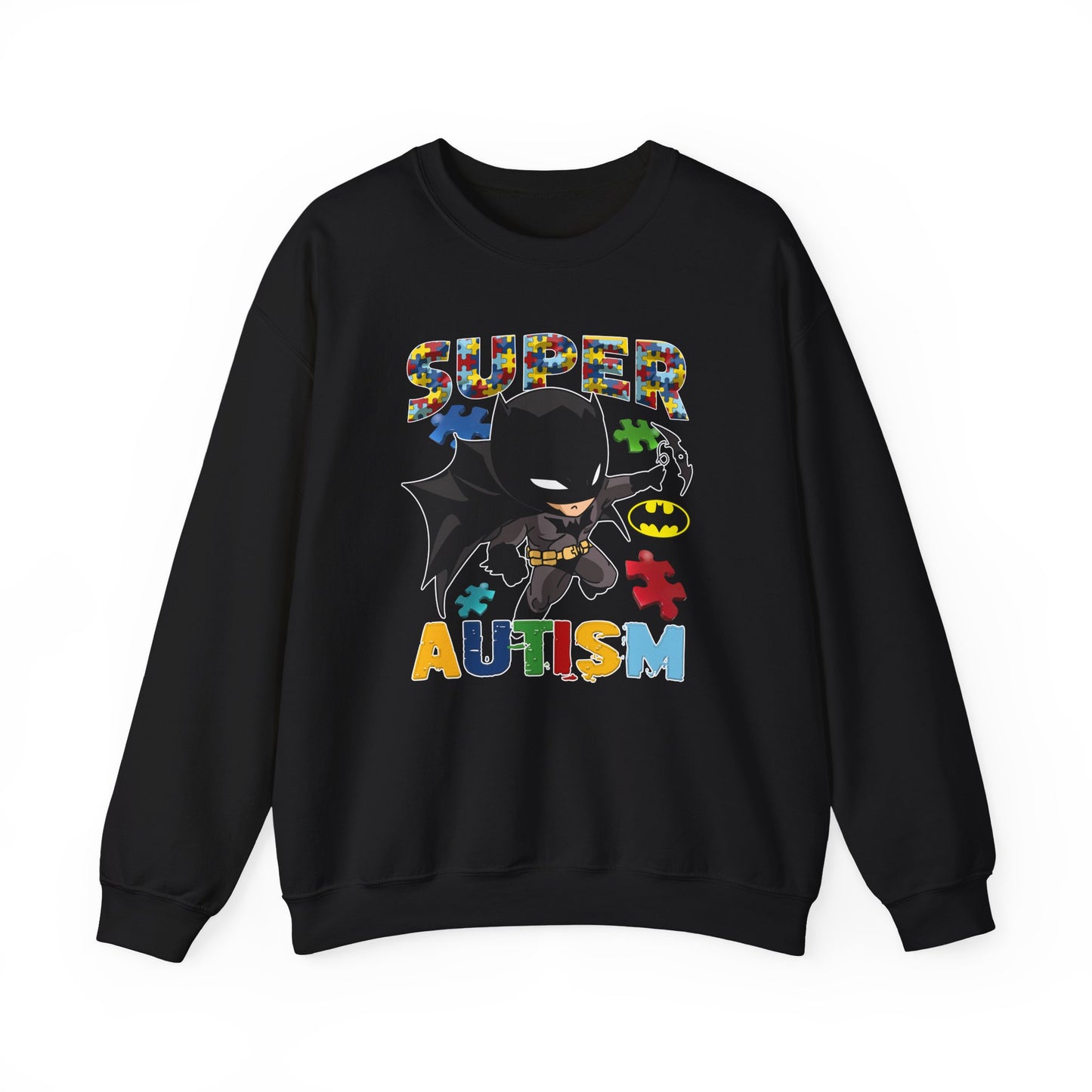 Autism Superhero Crewneck Sweatshirt — "Super Autism" Puzzle-Heart Design