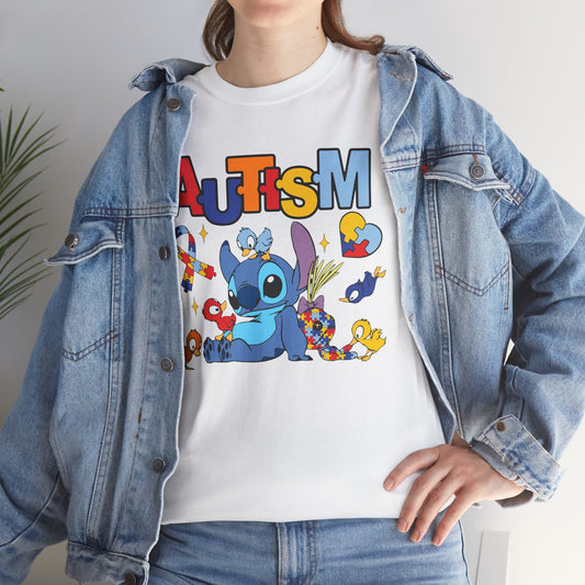 Autism Awareness T-Shirt — Cute Cartoon Character Puzzle-Heart Design