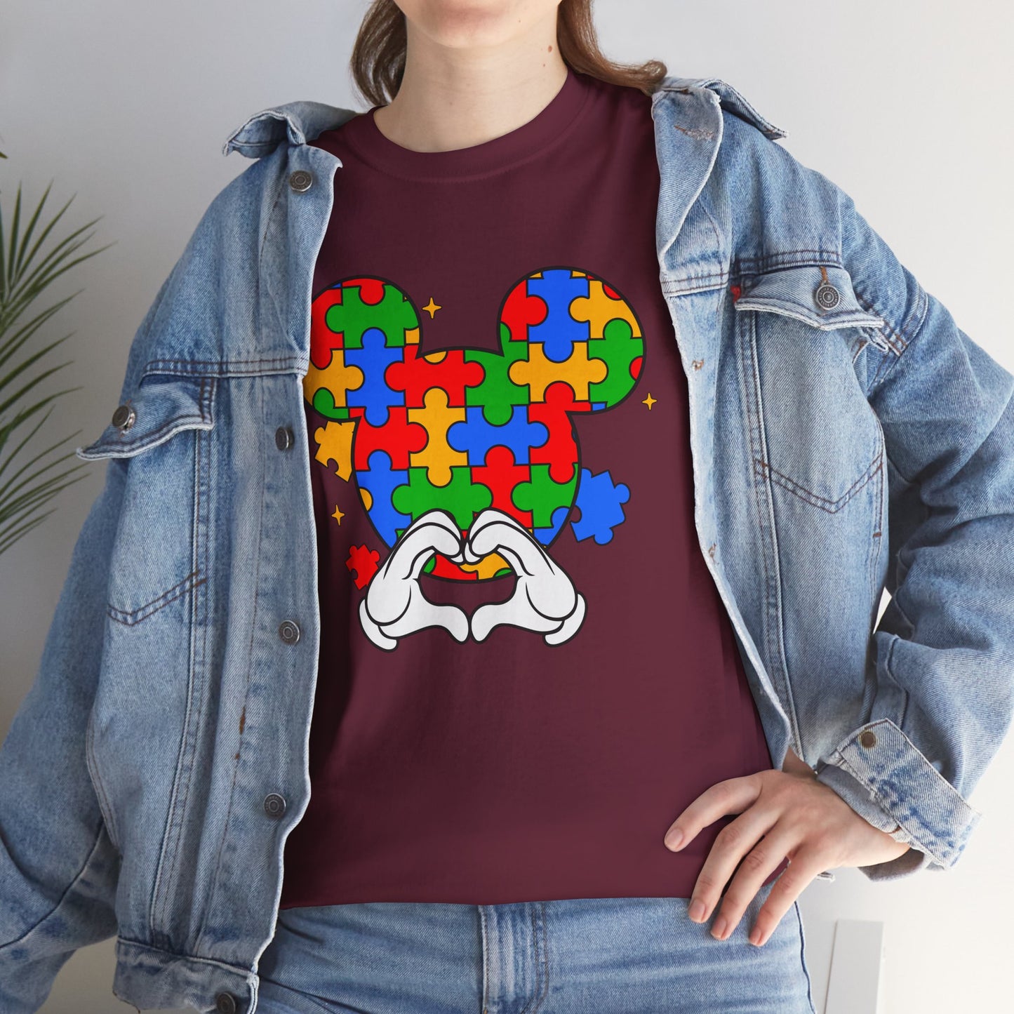 Autism Puzzle Mickey Ears T-Shirt — Colorful Puzzle Piece Heart Tee