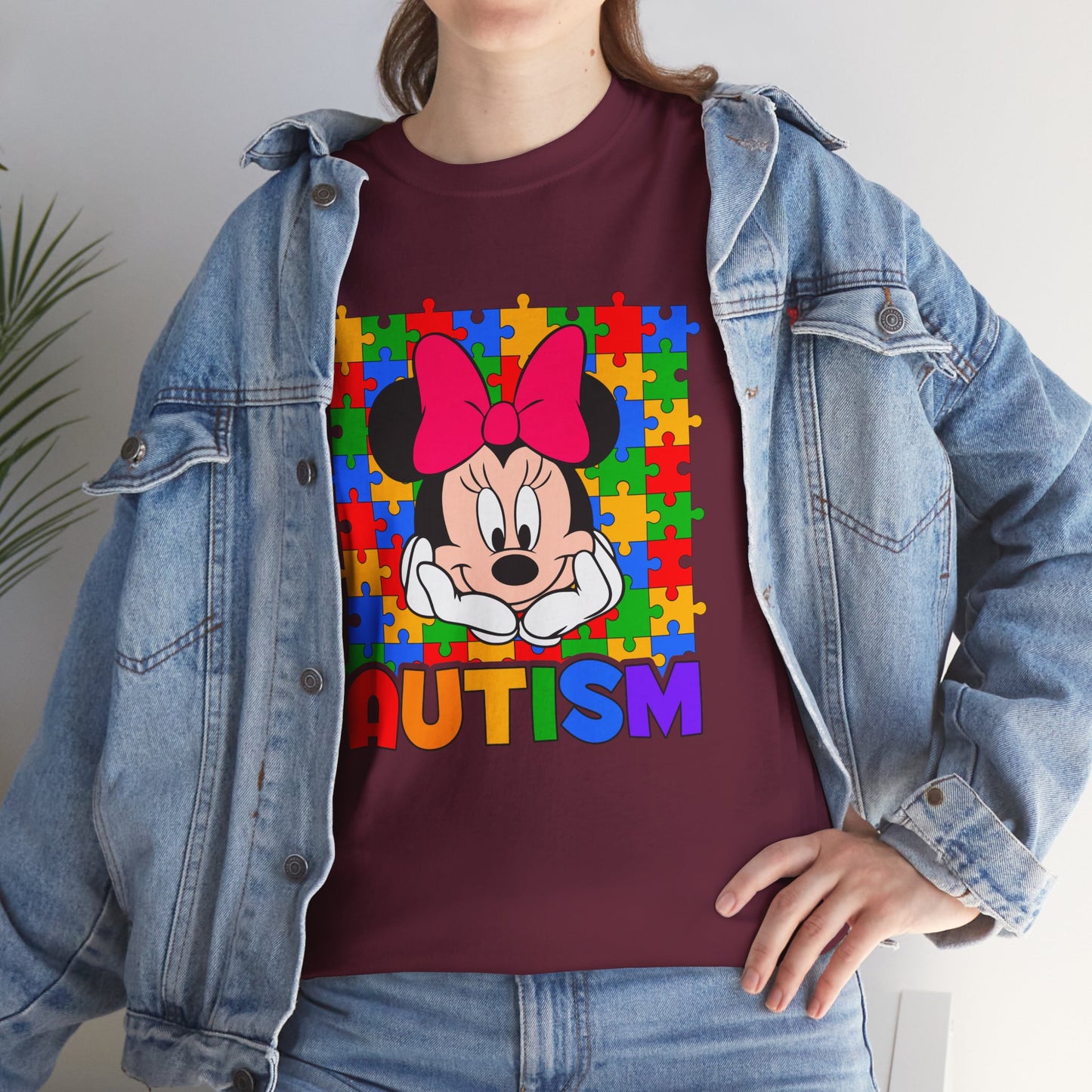 Autism Awareness T-Shirt — Colorful Puzzle Heart Minnie Design