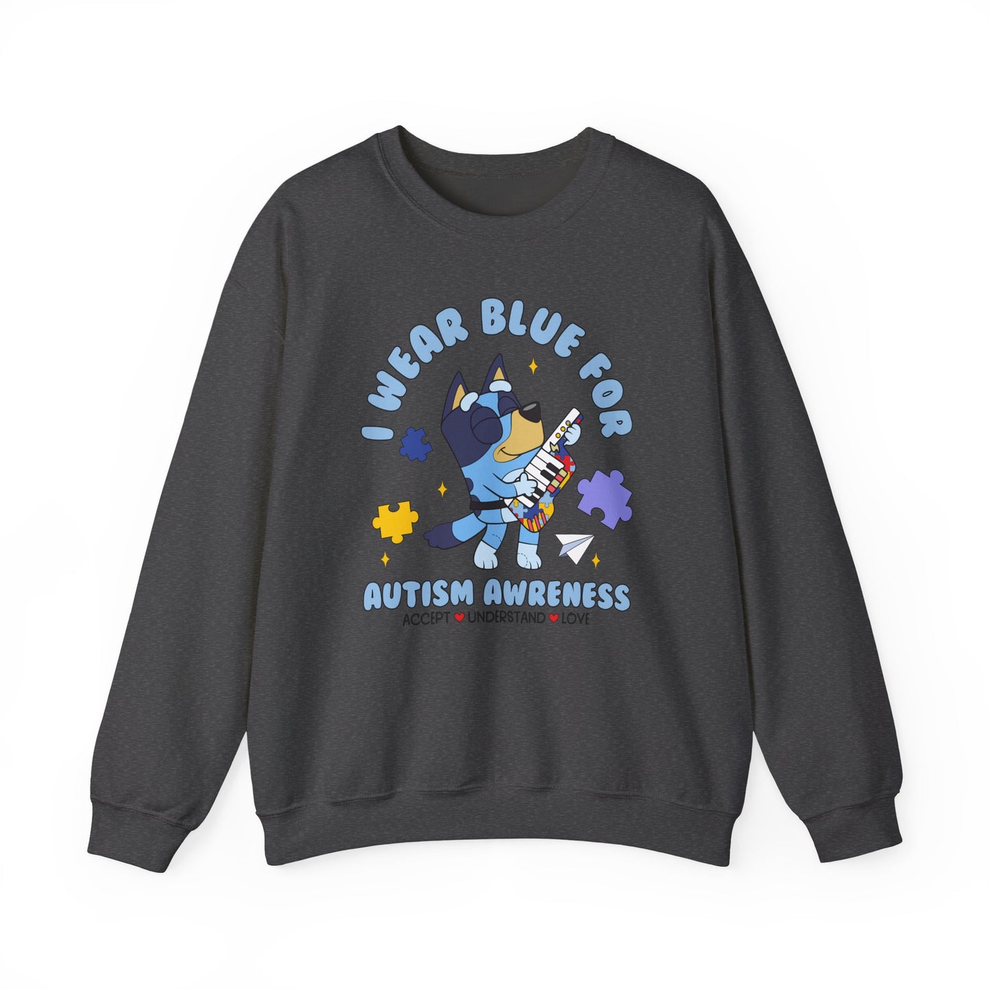 Autism Awareness Crewneck — "I Wear Blue for Autism Awareness" Sweatshirt
