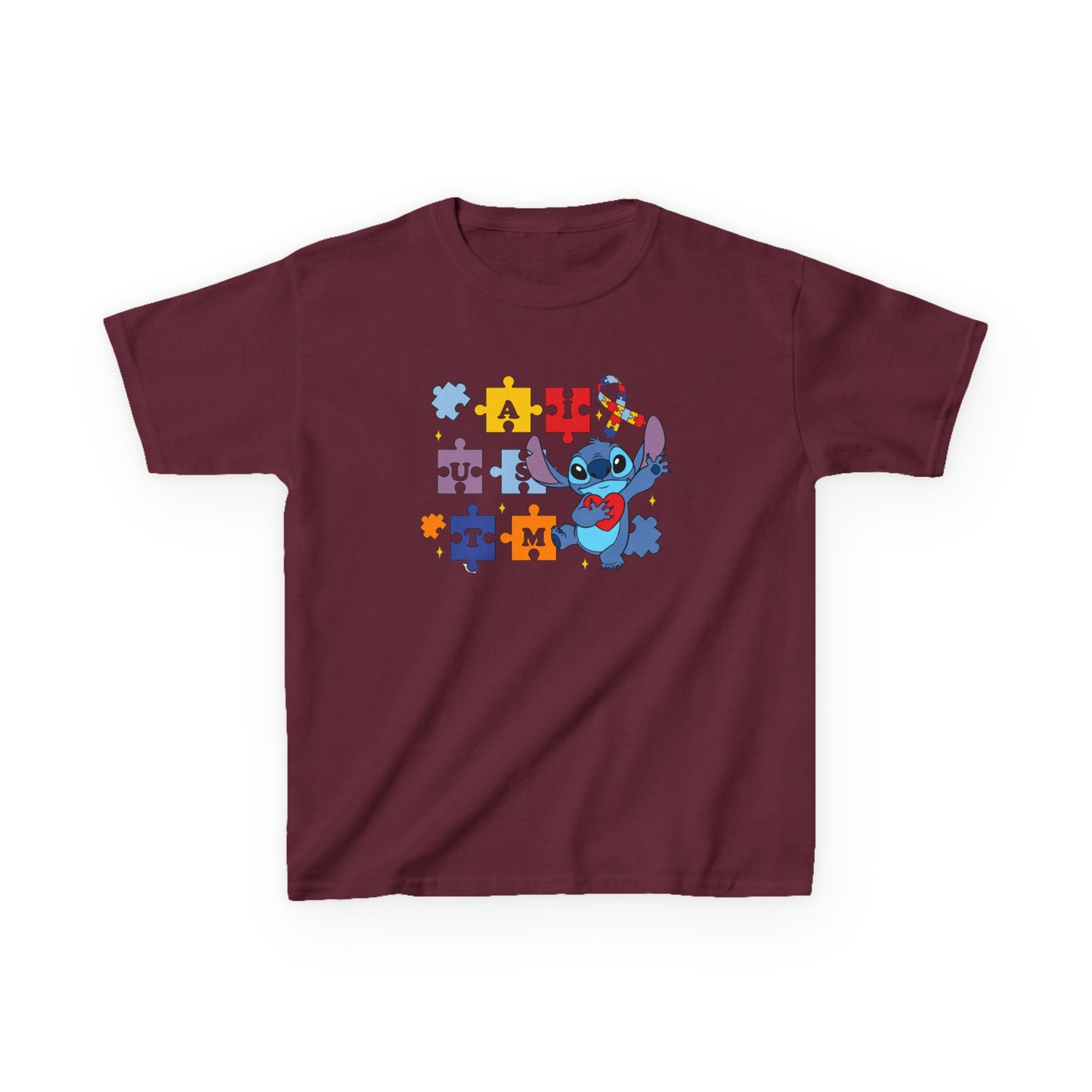 Autism Puzzle Ribbon Kids Tee — Cute Stitch Awareness T-Shirt