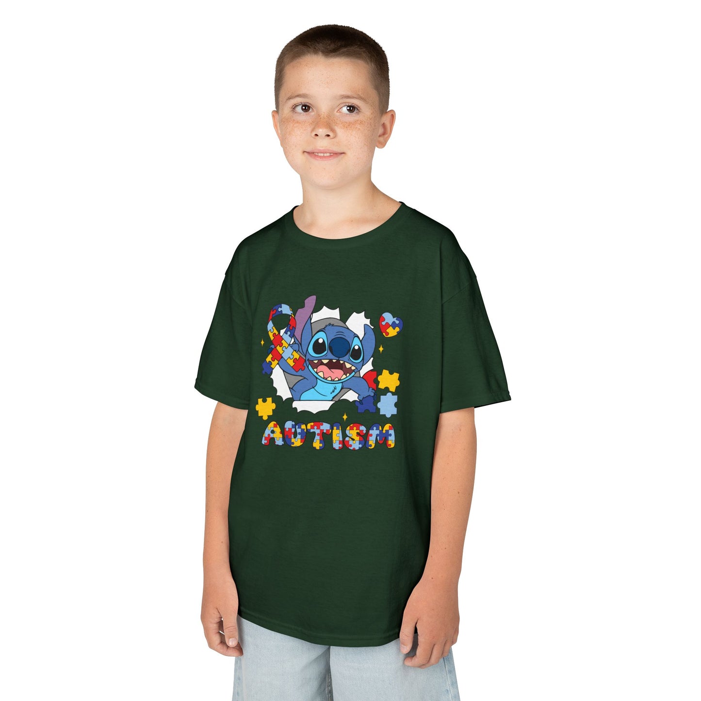 Kids Tee — Cute Stitch Autism Puzzle Heart Design