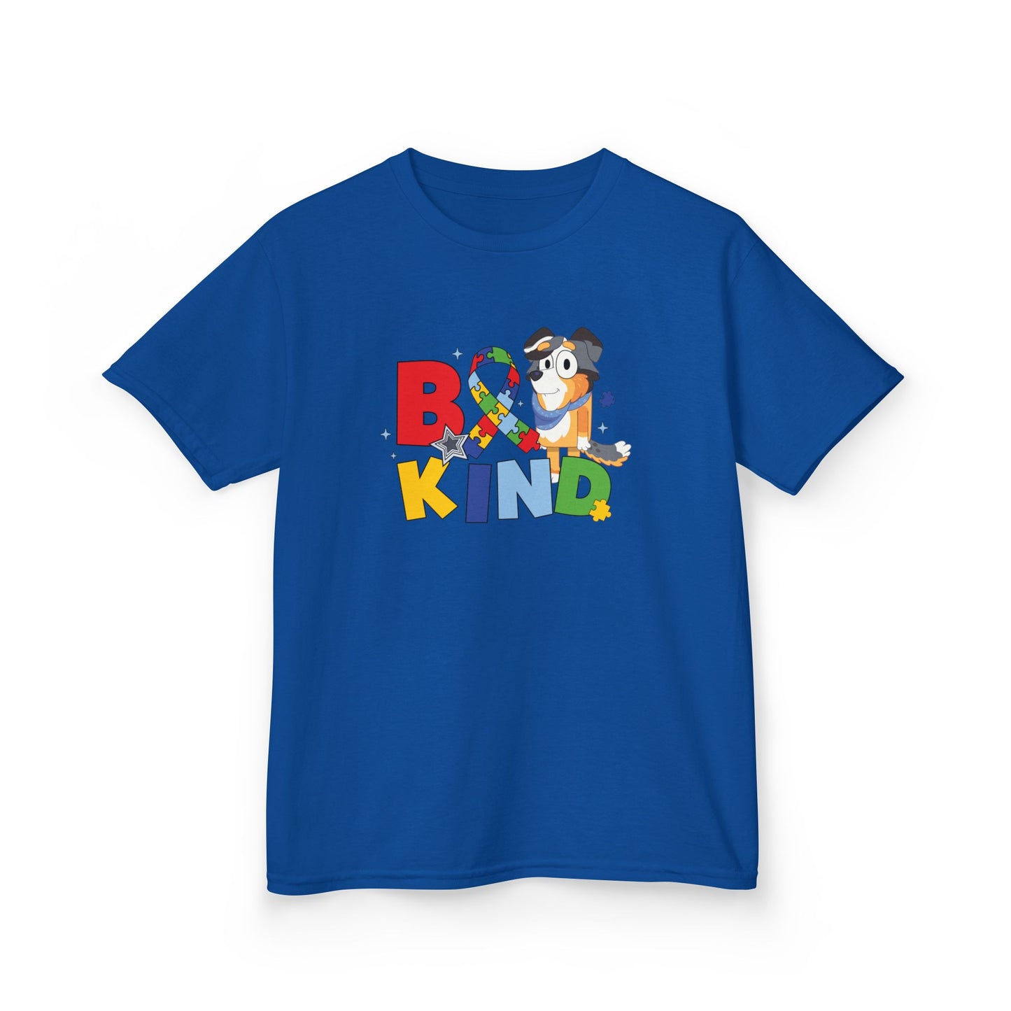 Kids Tee — "Be Kind" Colorful Autism Awareness Ribbon Design