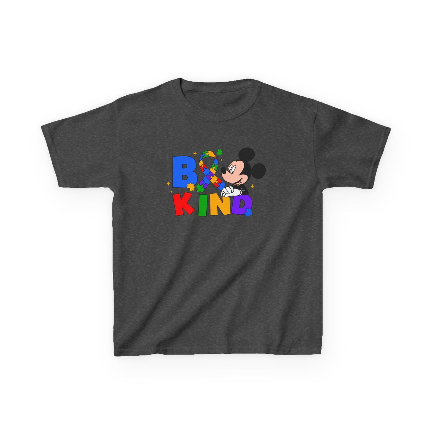 Kids Tee — "Be Kind" Rainbow Cartoon Character Graphic