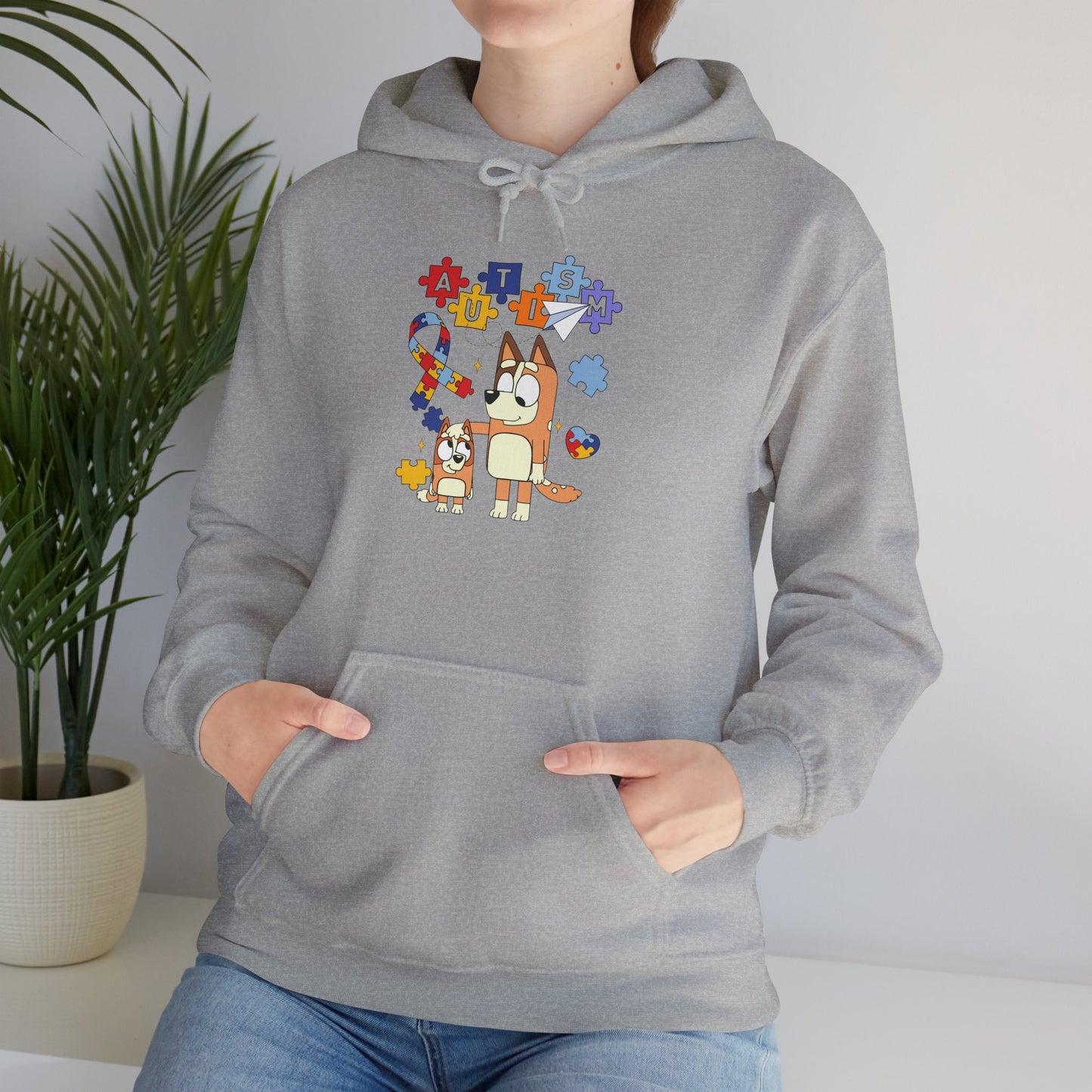 Bluey Puzzle Pieces Hoodie — Cute Bluey & Bingo Autism Awareness Sweatshirt