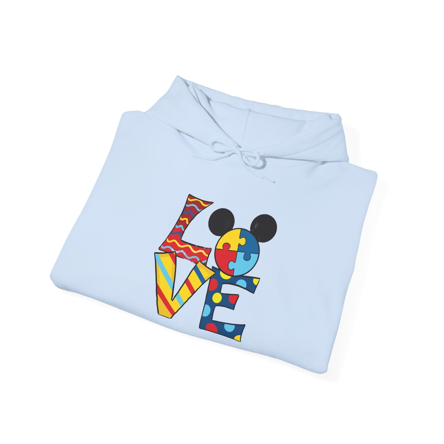 Love Puzzle Character Hoodie — Colorful Autism Awareness Sweatshirt