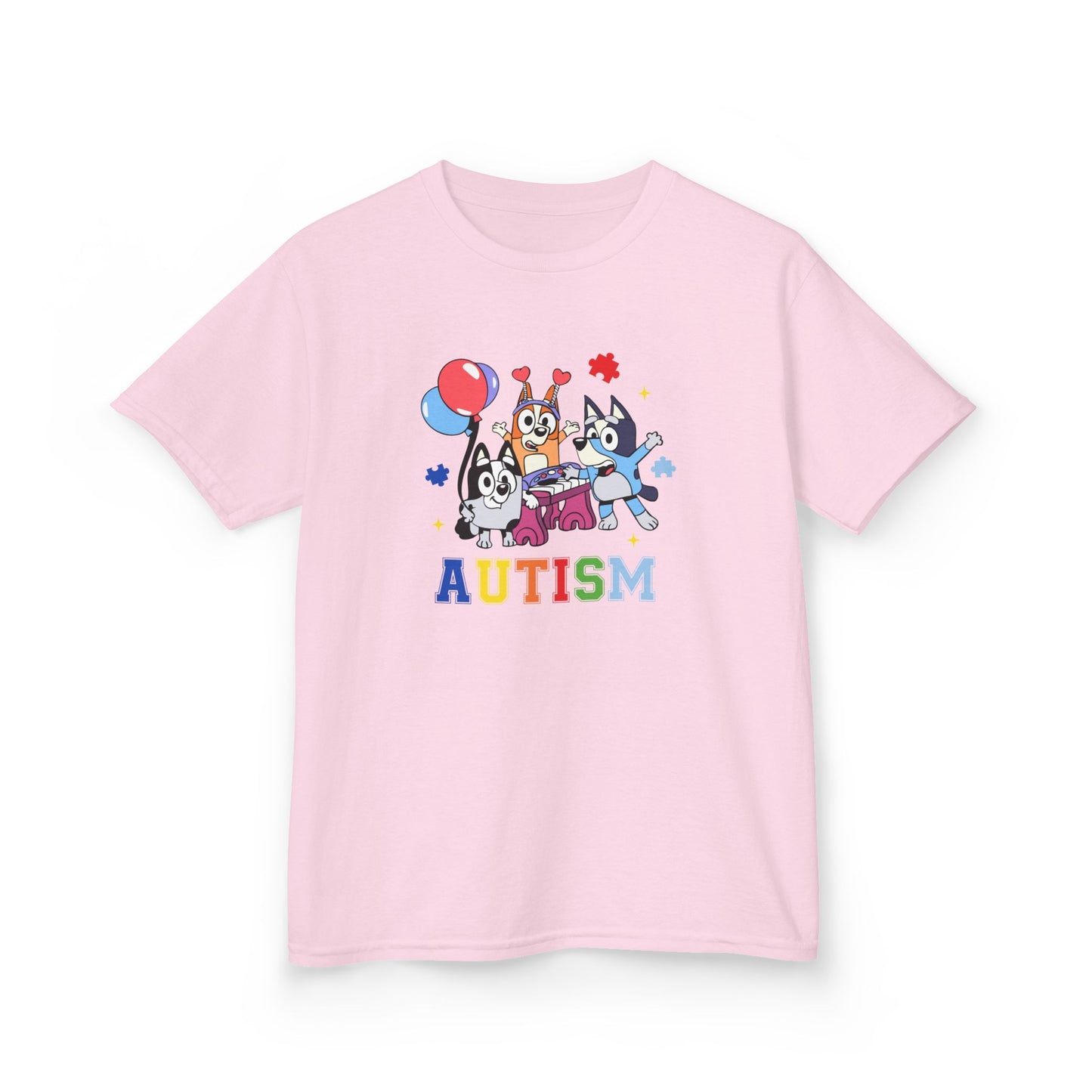 Kids Tee — Colorful 'AUTISM' Paw & Balloon Celebration Design