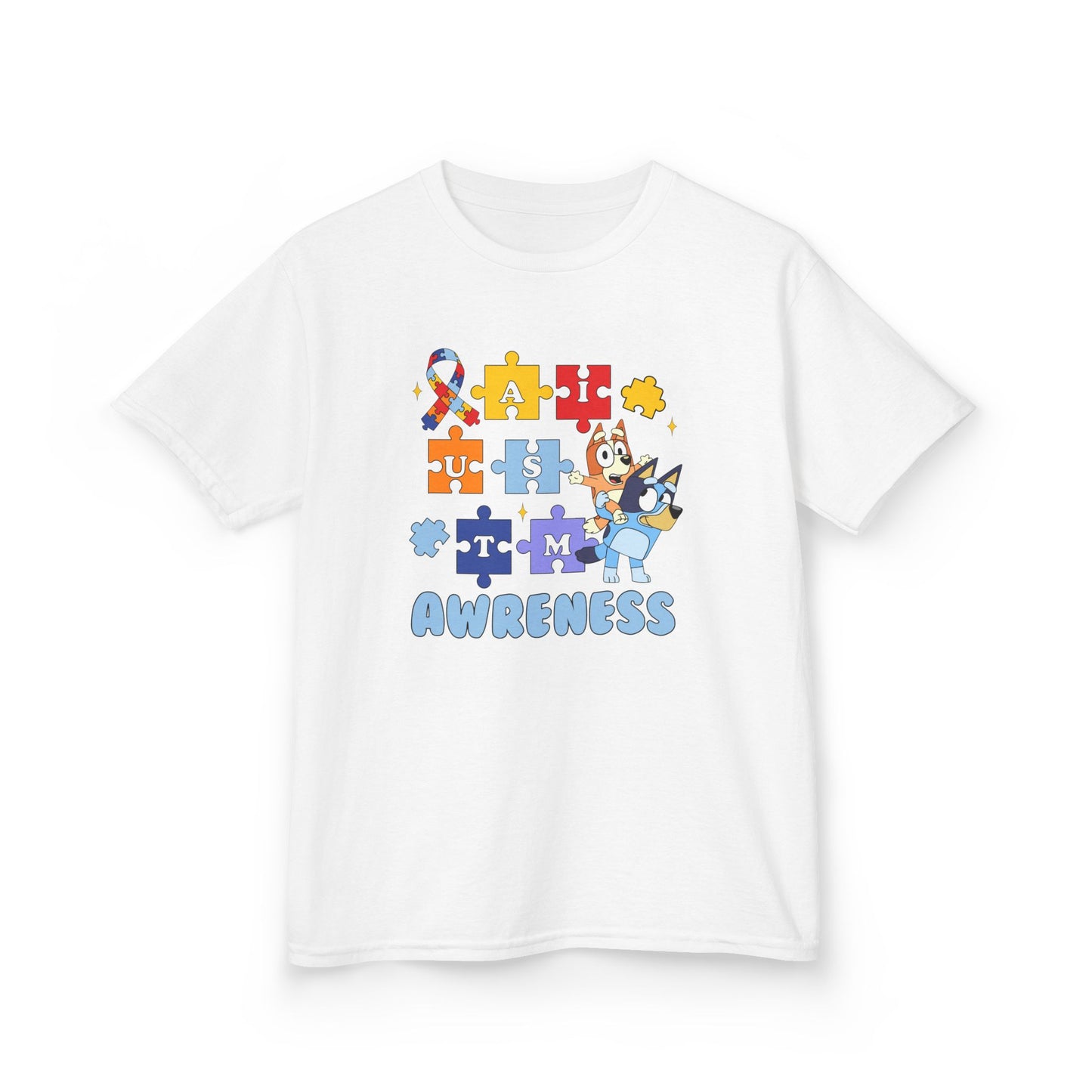 Kids Autism Awareness Puzzle Tee — Colorful Ribbon & Puzzle Pieces Design