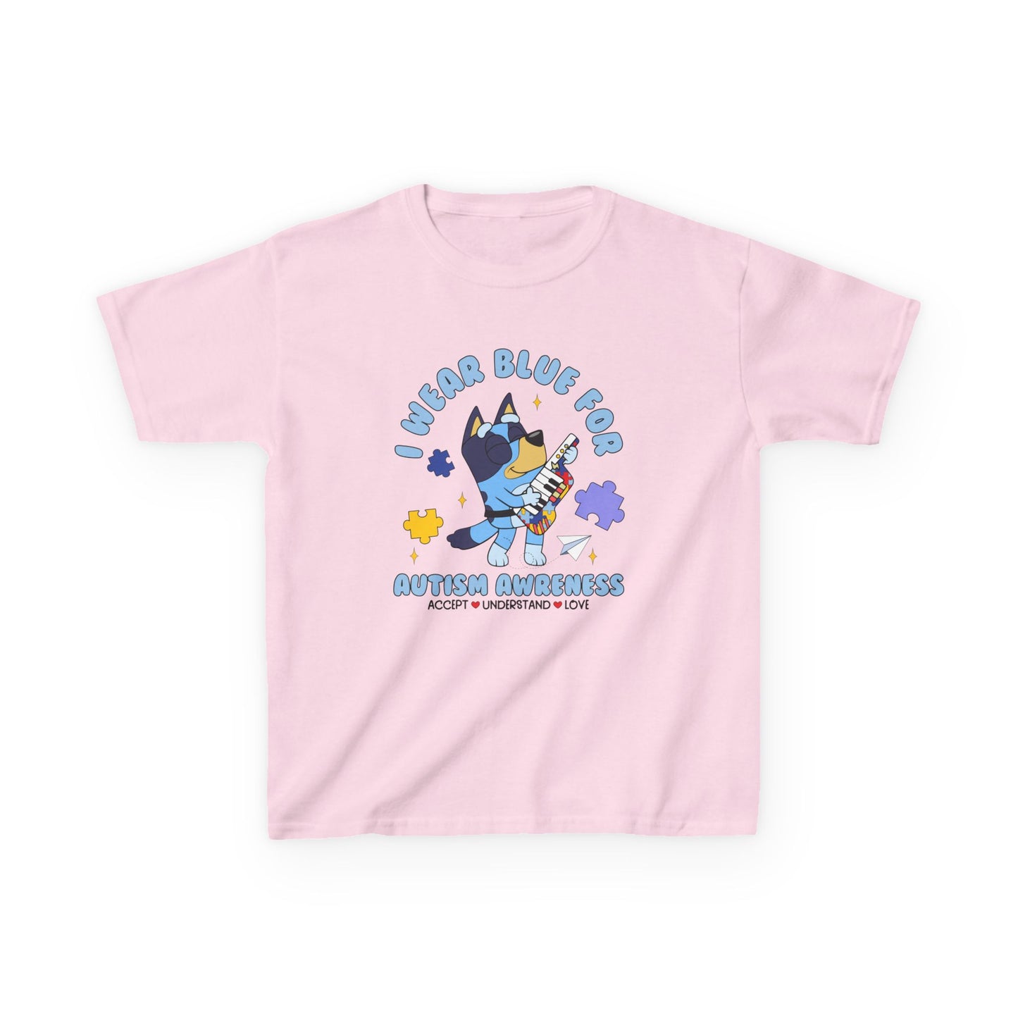 Kids Tee — 'I Wear Blue for Autism Awareness' Cute Puzzle-Heart Design