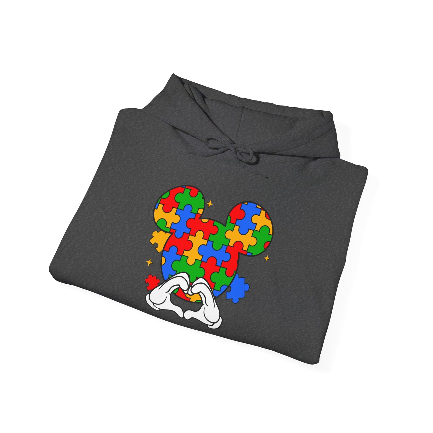 Autism Puzzle Mouse Hoodie — Colorful Puzzle Piece Mickey Silhouette Sweatshirt