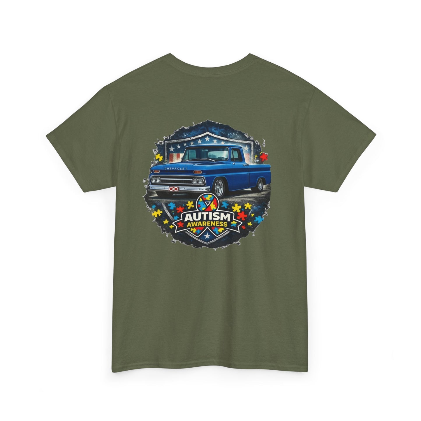 Tim’s Truck Tee- Autism Awareness Truck T-Shirt — Vintage Pickup Puzzle Ribbon Tee