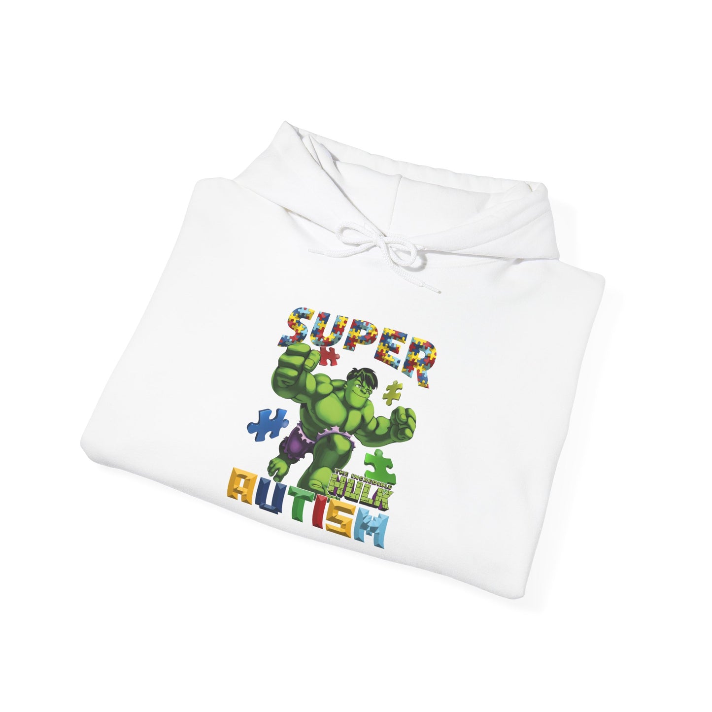 Autism Superhero Hoodie — "Super 4 Autism" Puzzle-Pattern Support Pullover