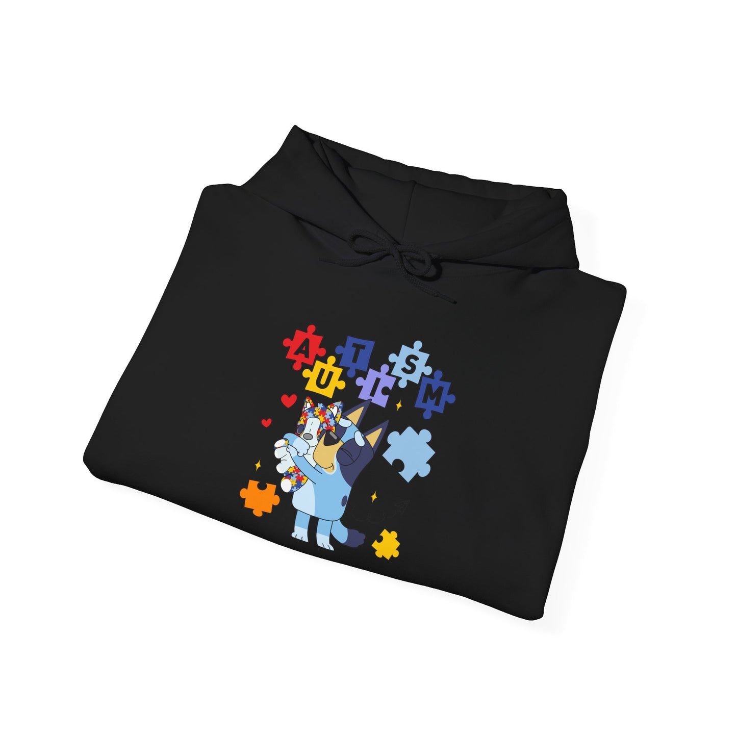 Autism Awareness Puzzle Bluey Hoodie – ’Autism’ Colorful Puzzle Piece Design