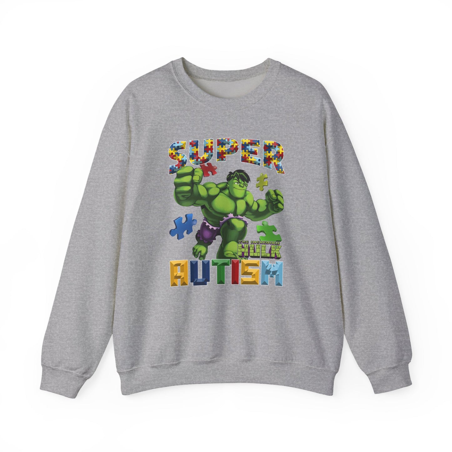 Autism Superhero Sweatshirt — "Super Autism" Puzzle-Print Crewneck