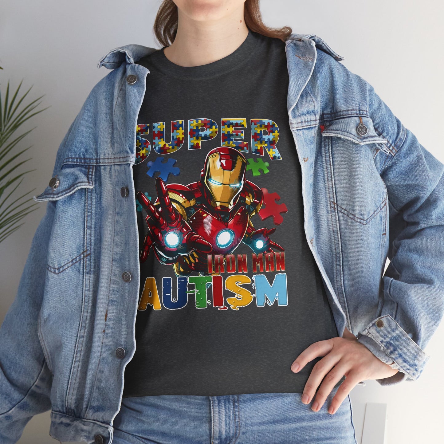 Autism Awareness Iron Man Tee — “Super Autism” Puzzle Piece Superhero Shirt