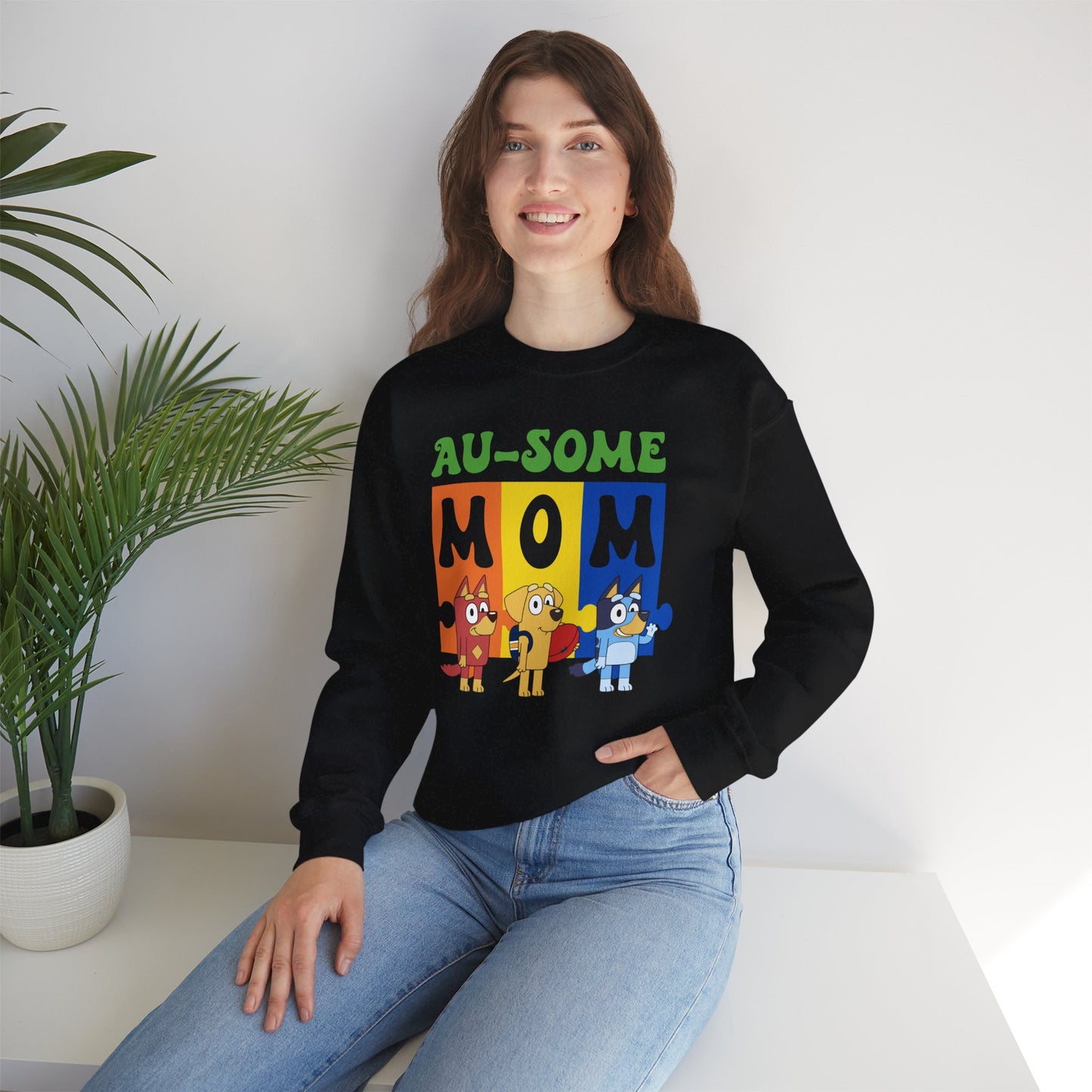 Au-some Mom Sweatshirt — Colorful Kids’ Puzzle Dog Mom Gift