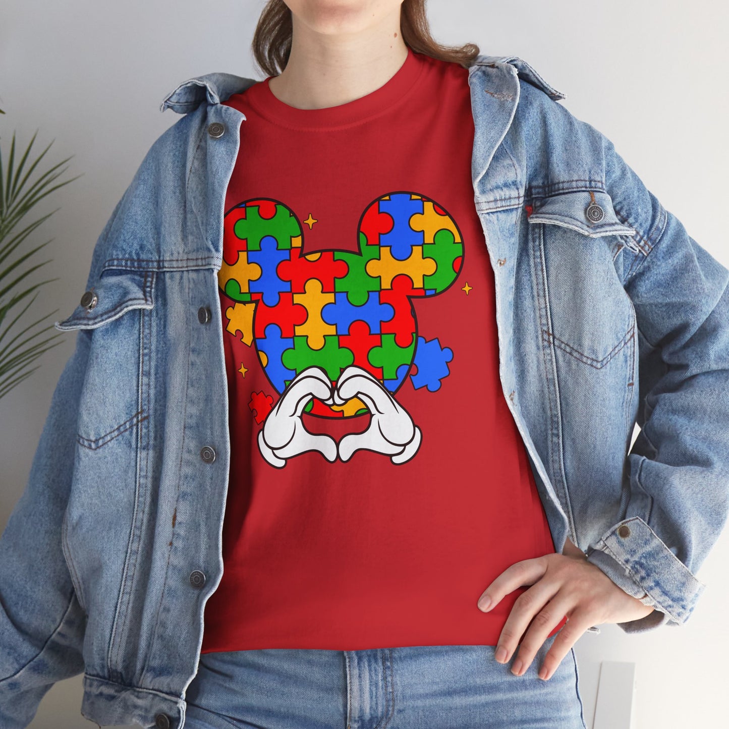 Autism Puzzle Mickey Ears T-Shirt — Colorful Puzzle Piece Heart Tee