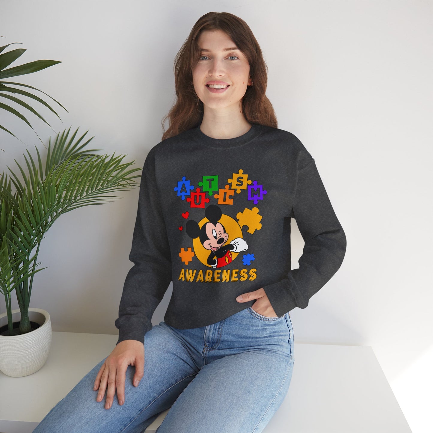 Autism Awareness Crewneck Sweatshirt — Puzzle Heart Character Design