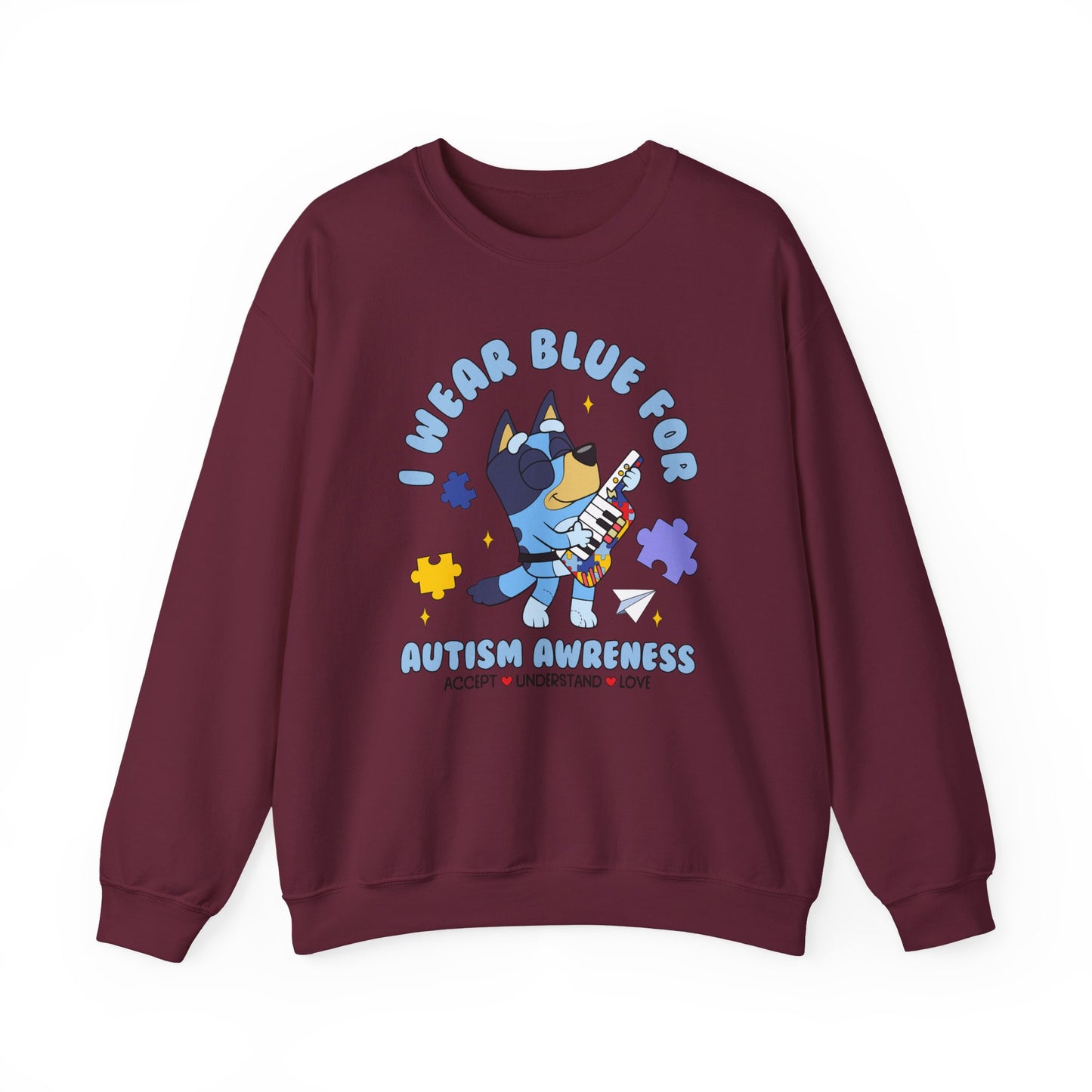 Autism Awareness Crewneck — "I Wear Blue for Autism Awareness" Sweatshirt