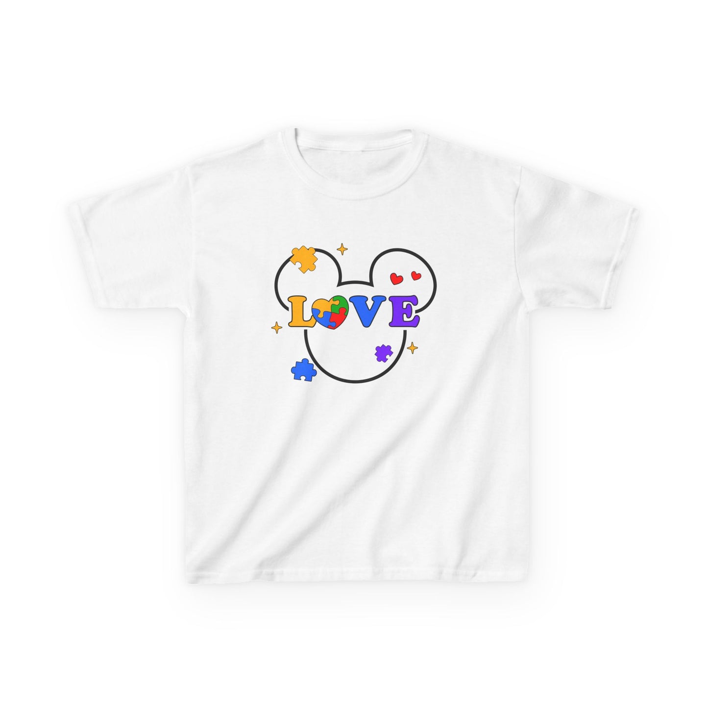 Kids Tee — Colorful Puzzle Heart "LOVE" Autism Awareness Shirt