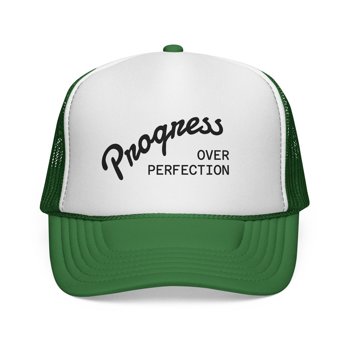 Progress Over Perfection Trucker Cap — Motivational Mesh Baseball Hat