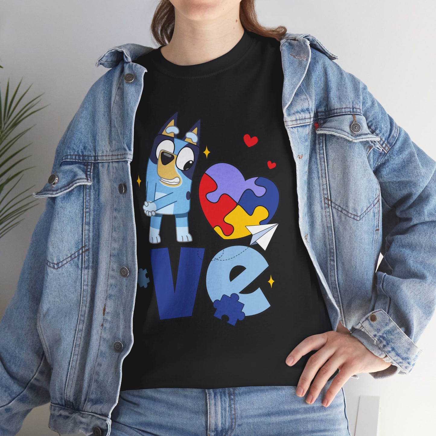 Autism Awareness Love Tee - Puzzle Heart & Cartoon Character T-Shirt