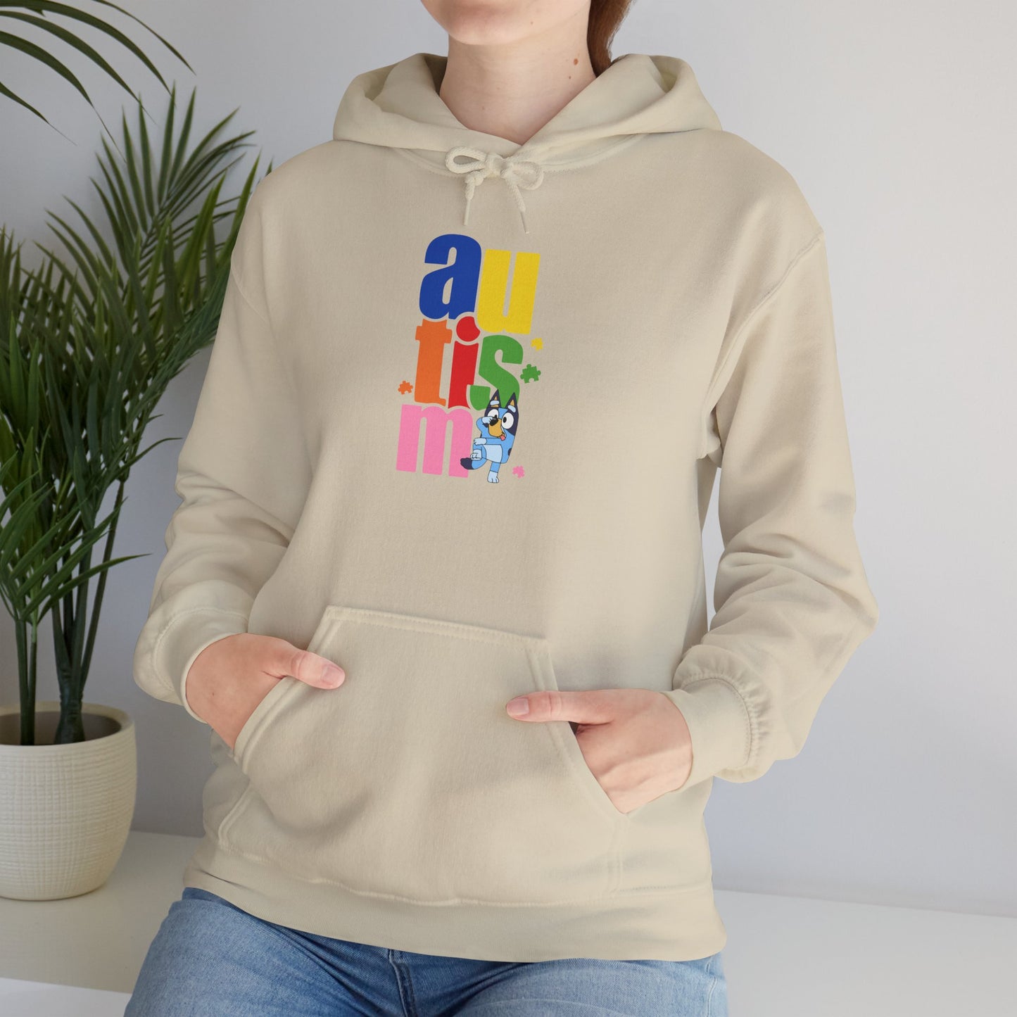 Autism Awareness Hoodie — Colorful Vertical “autism” Design