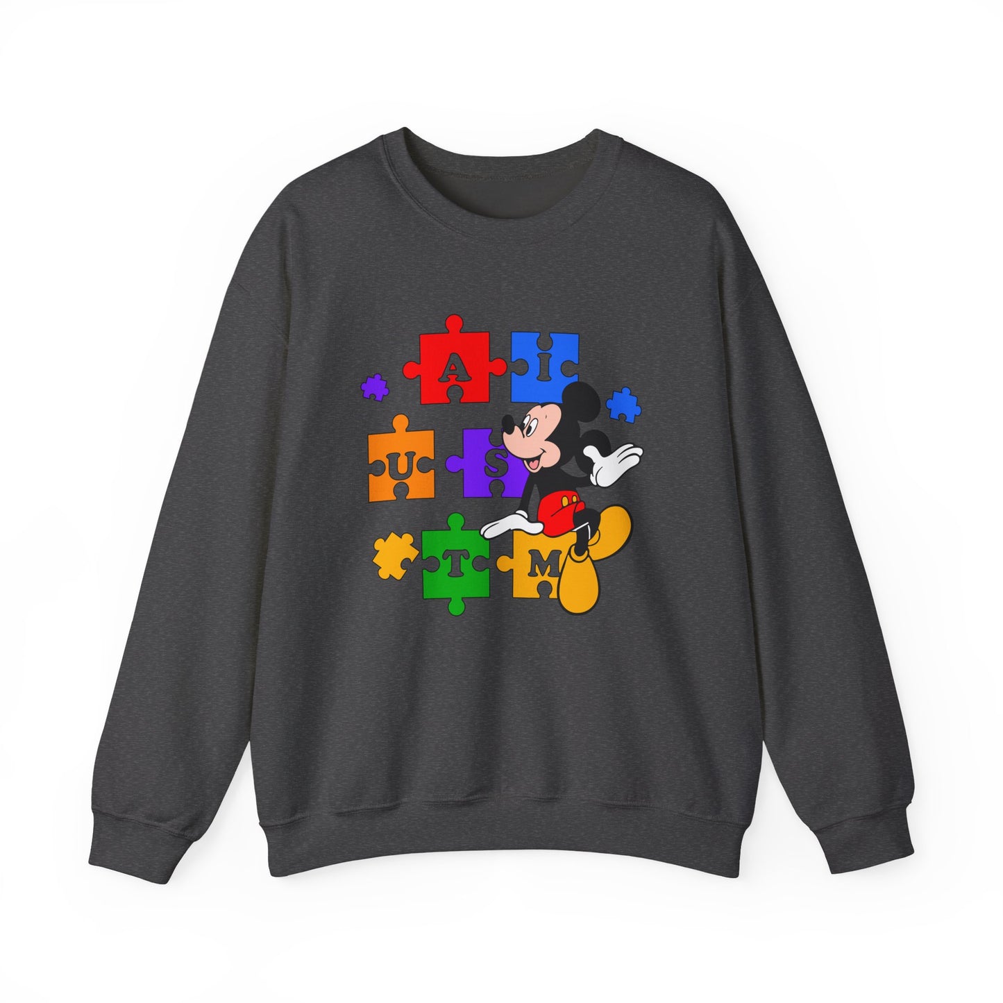 Autism Awareness Crewneck Sweatshirt — Mickey Puzzle Piece Design