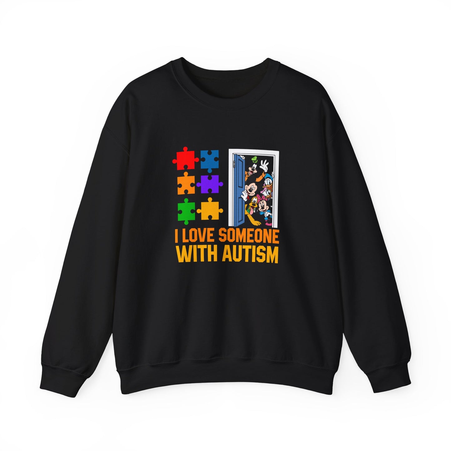 Autism Awareness Crewneck Sweatshirt — "I Love Someone With Autism" Puzzle Heart Design