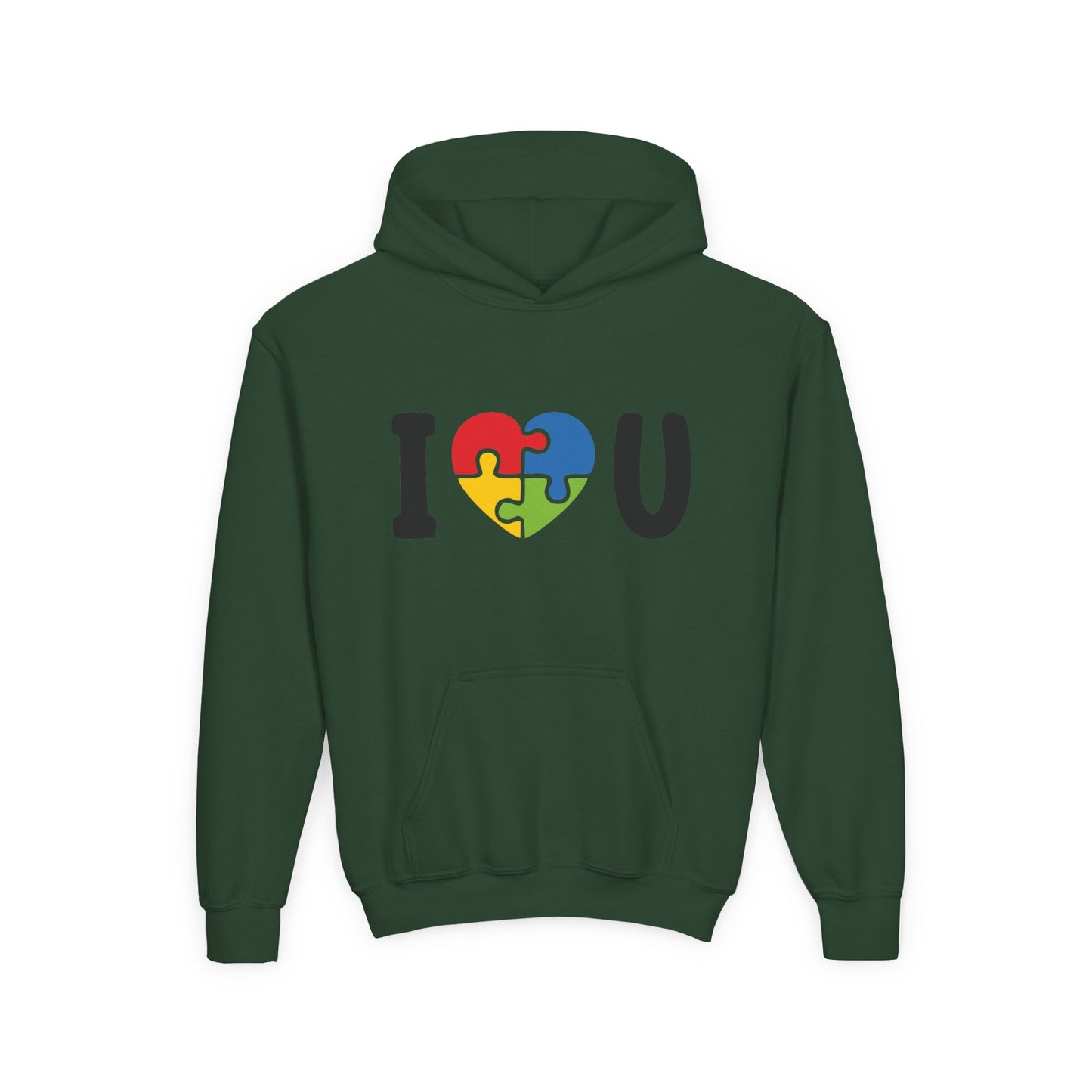 Colorful I  U Puzzle Heart Youth Hoodie
