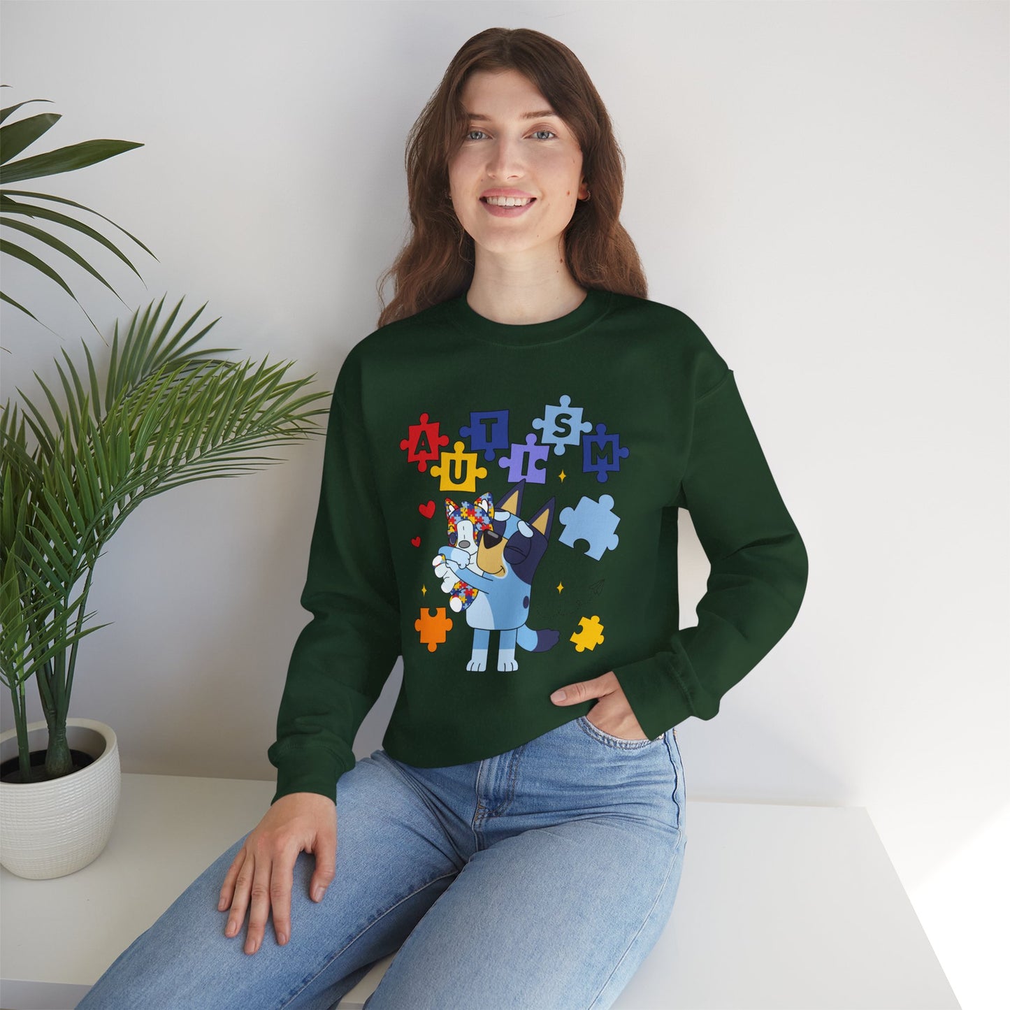 Autism Awareness Puzzle Bluey Paw Crewneck Sweatshirt