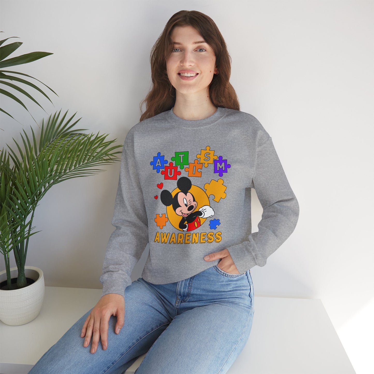 Autism Awareness Crewneck Sweatshirt — Puzzle Heart Character Design