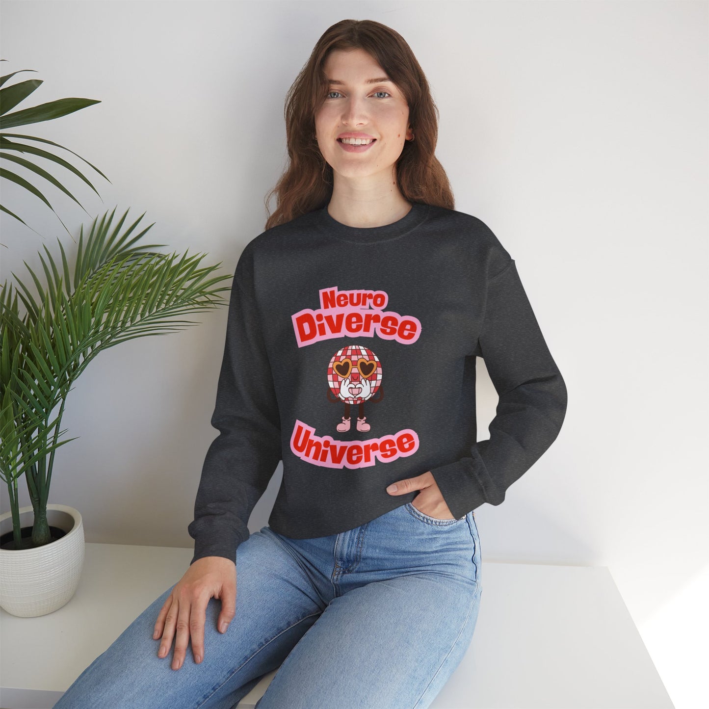 Neuro Diverse Universe Sweatshirt — Cute Brain Character Autism Pride Crewneck