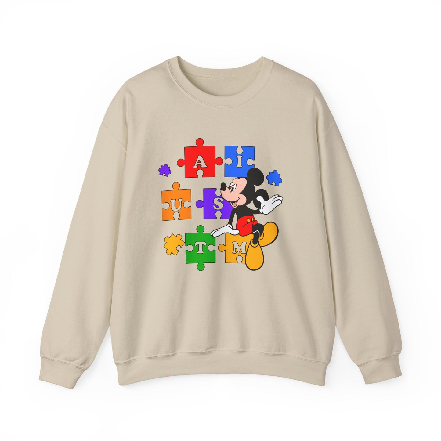 Autism Awareness Crewneck Sweatshirt — Mickey Puzzle Piece Design