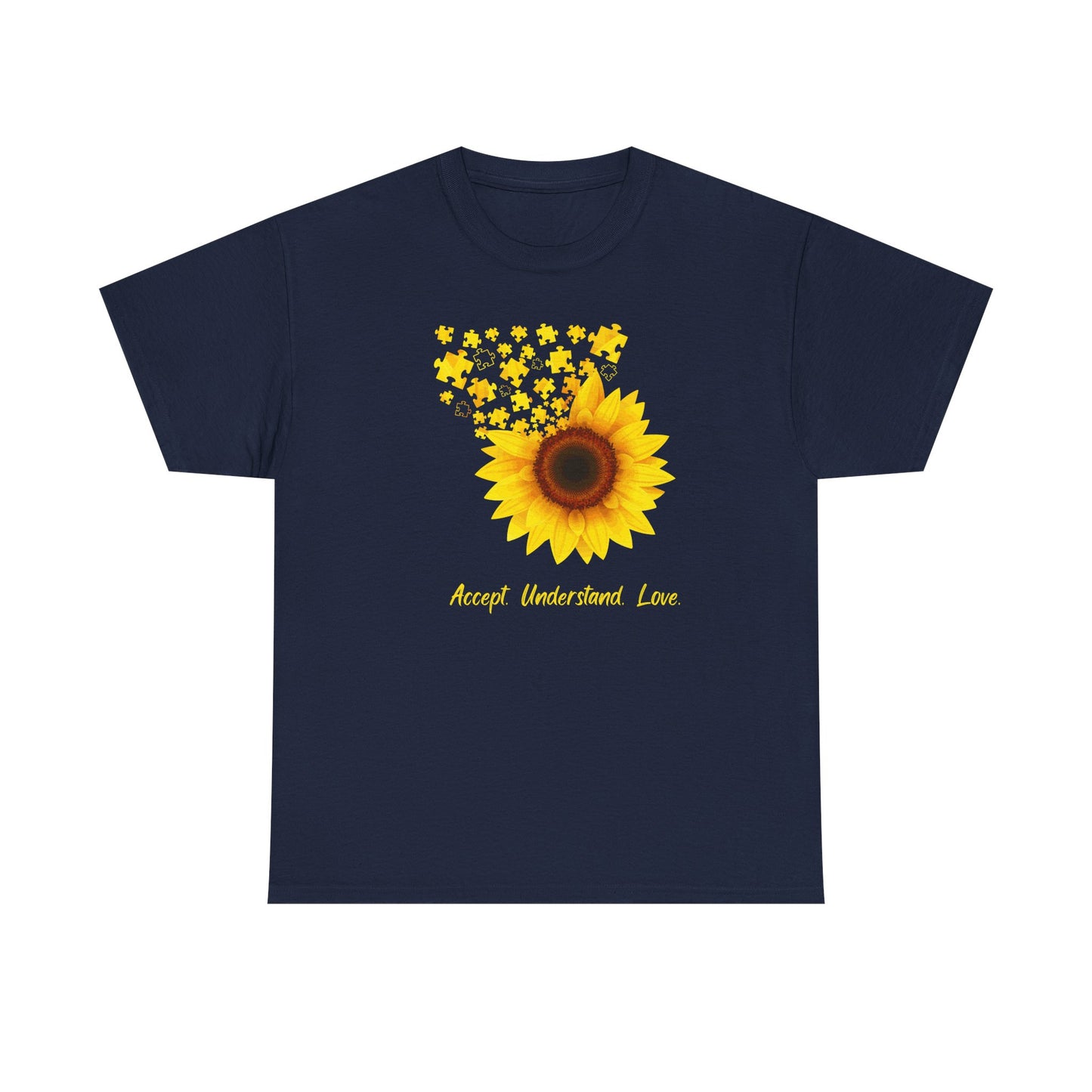 Sunflower Love Unisex Heavy Cotton Tee - Accept Understand Love Shirt