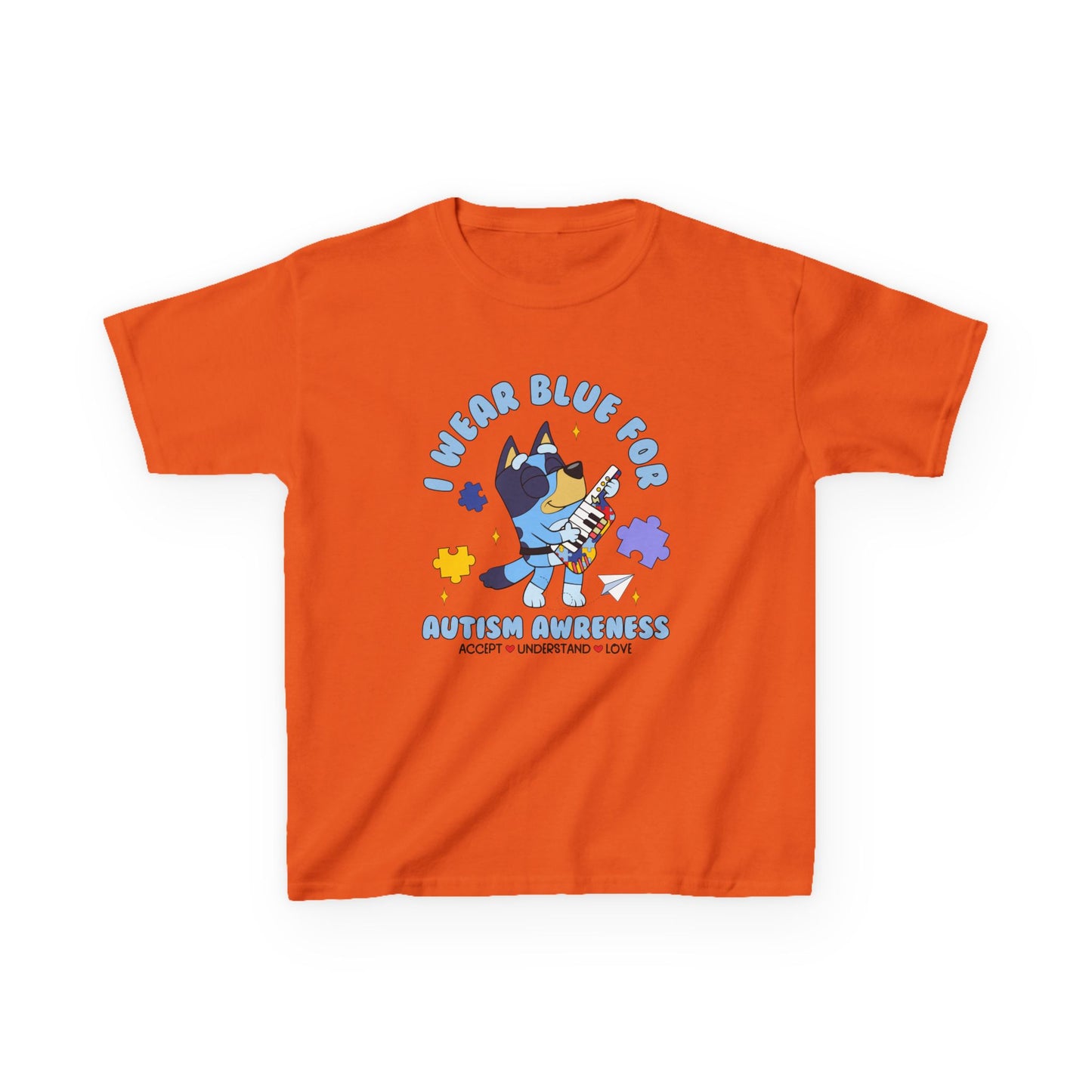 Kids Tee — 'I Wear Blue for Autism Awareness' Cute Puzzle-Heart Design