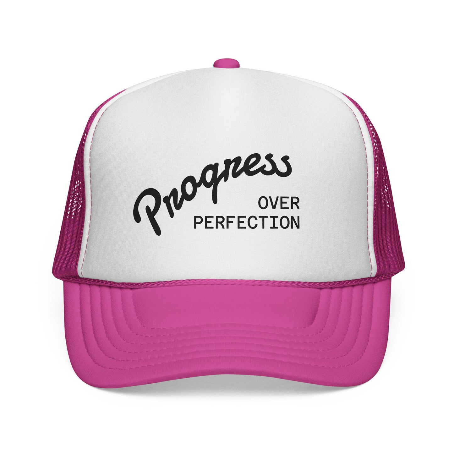 Progress Over Perfection Trucker Cap — Motivational Mesh Baseball Hat