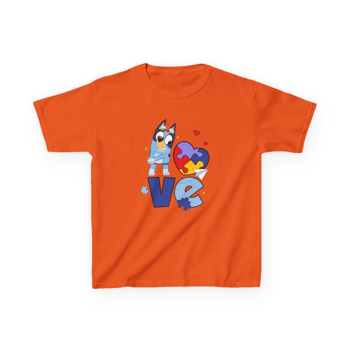 Kids Tee — 'LOVE' Puzzle Heart & Cartoon Character Autism Awareness Shirt