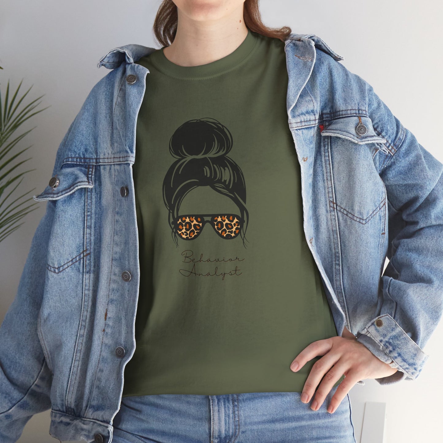 Graphic Tee — Messy Bun Sunglasses Leopard Print "Behavior Analyst"