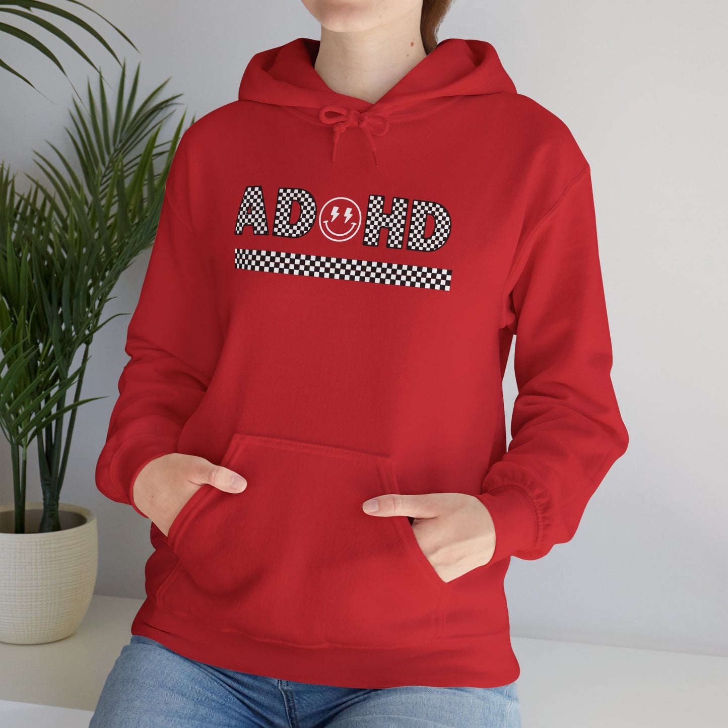 ADHD Smile Checkerboard Hoodie — Retro Graphic ADHD Awareness Pullover