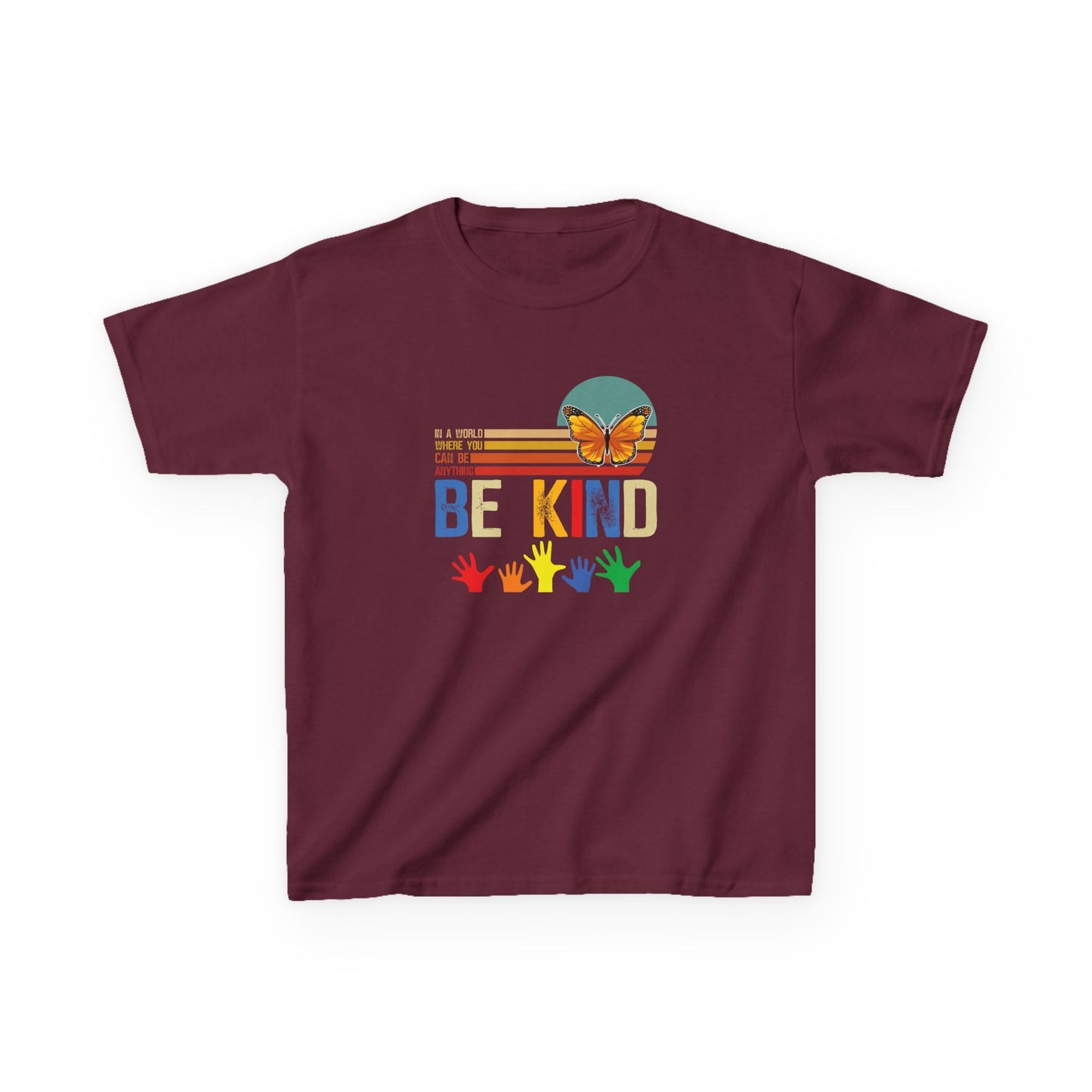 Be Kind Kids Heavy Cotton Tee - Colorful Butterfly Design