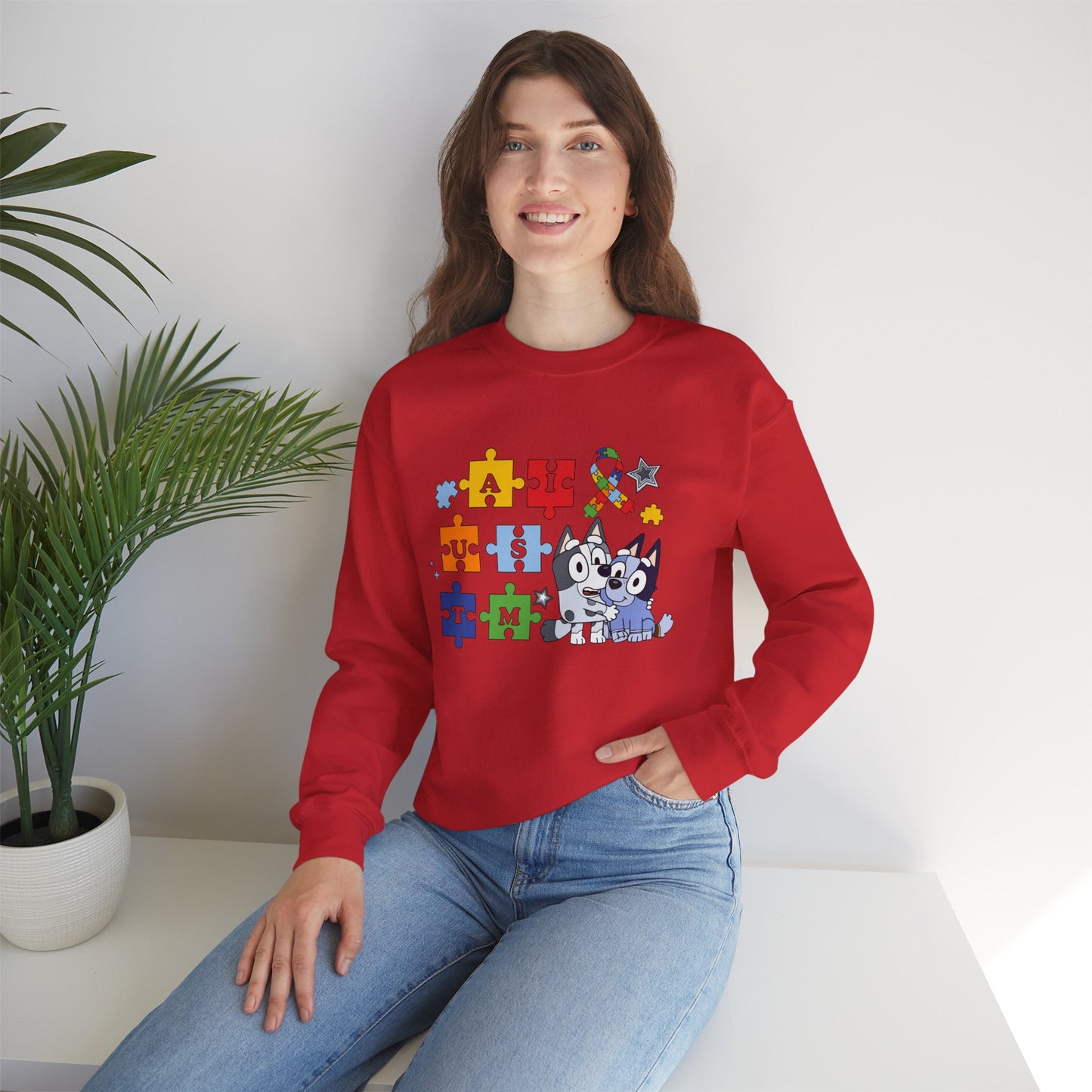 Autism Puzzle Paw Crewneck Sweatshirt — Bluey-Inspired Support Tee