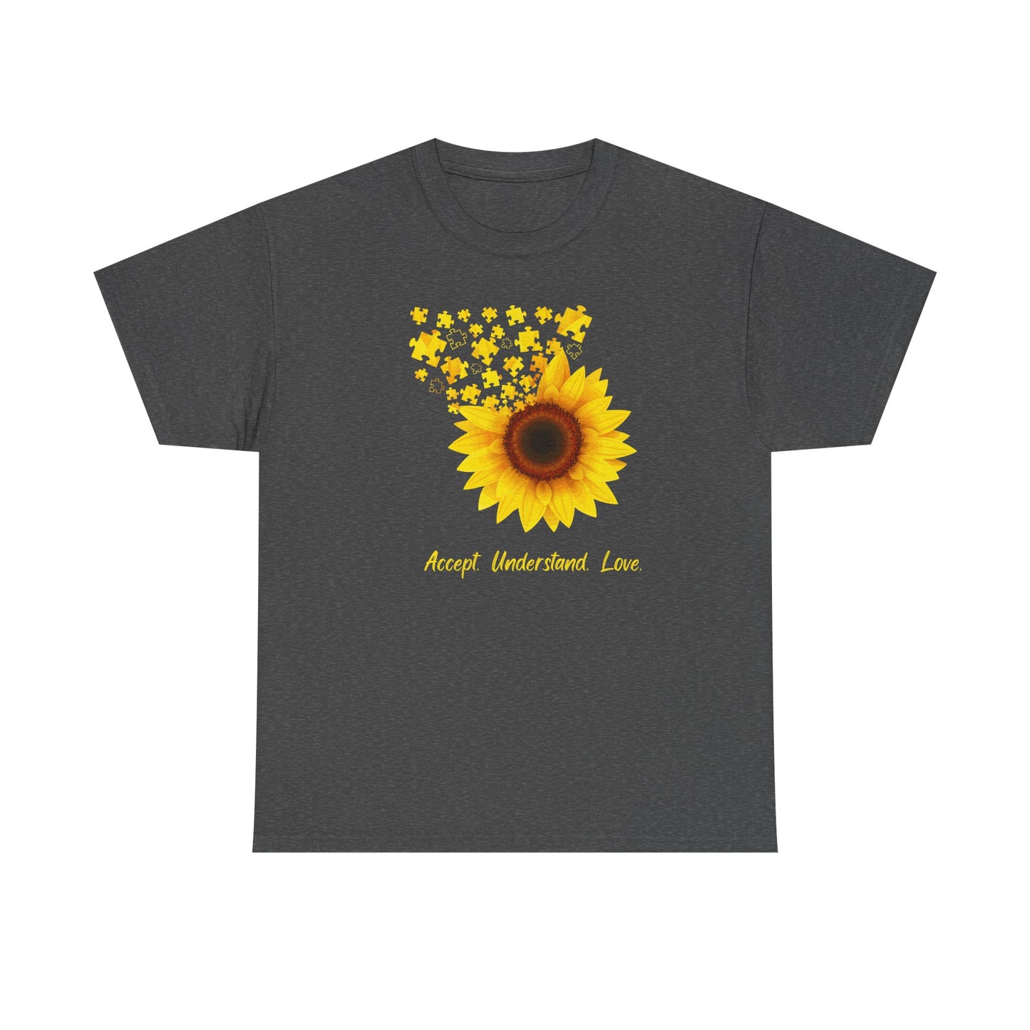 Sunflower Love Unisex Heavy Cotton Tee - Accept Understand Love Shirt