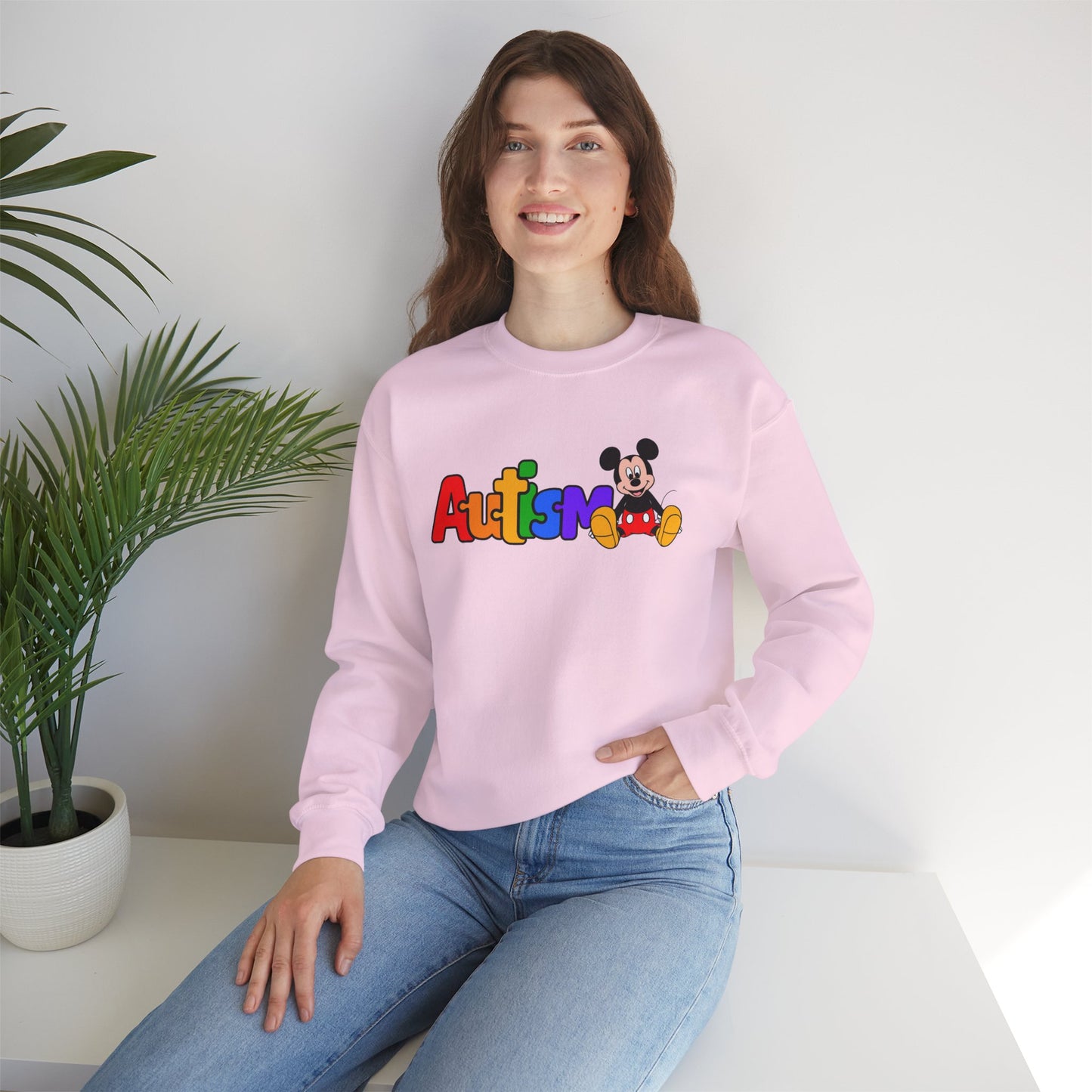 Autism Pride Crewneck Sweatshirt — Colorful Puzzle Text Design