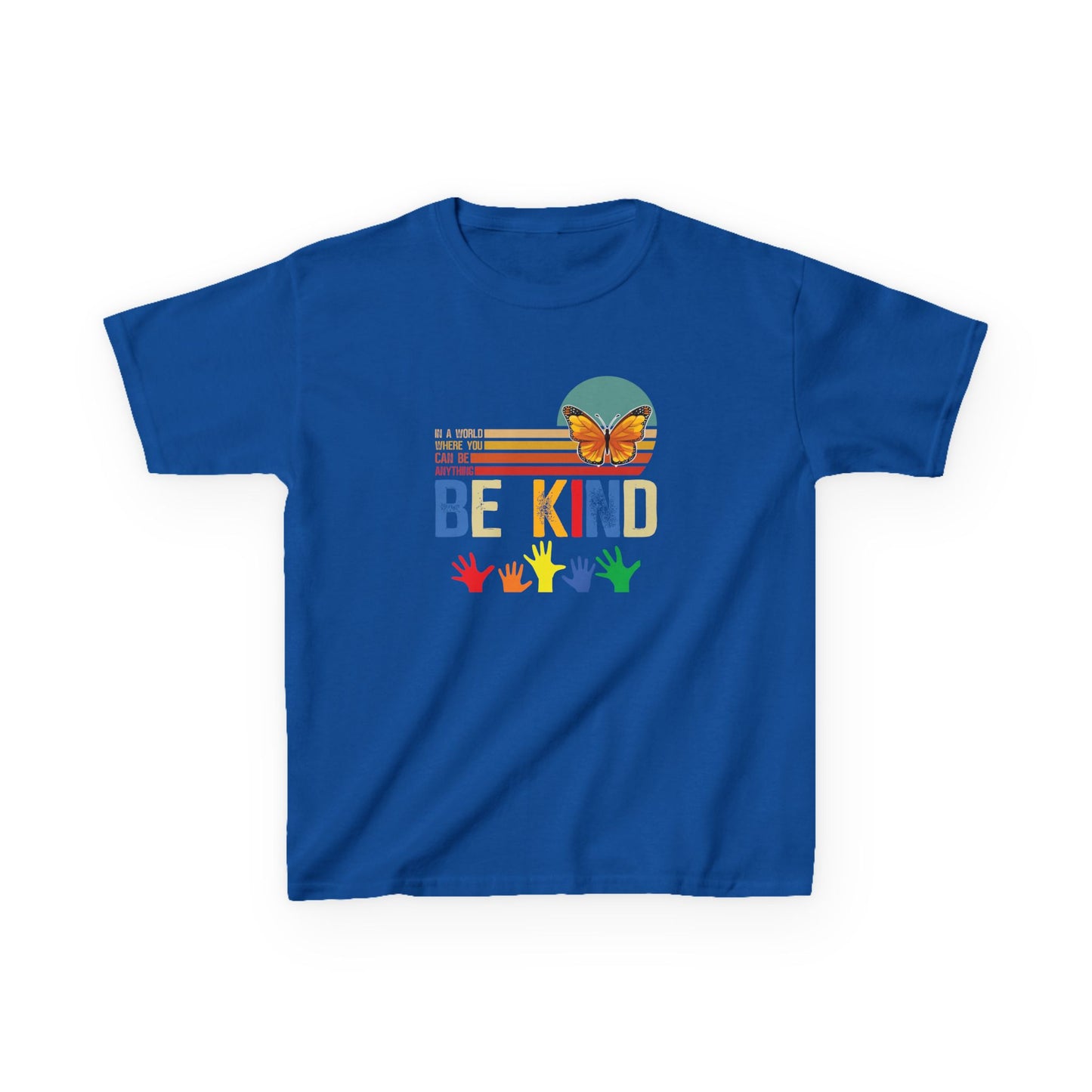 Be Kind Kids Heavy Cotton Tee - Colorful Butterfly Design
