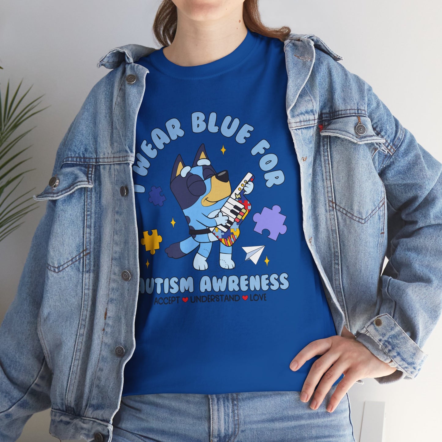 Autism Awareness T-Shirt — "I Wear Blue For" Cute Cat Puzzle Design