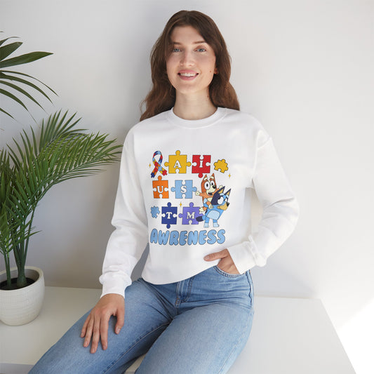 Autism Awareness Crewneck Sweatshirt — Puzzle Ribbon Support Design